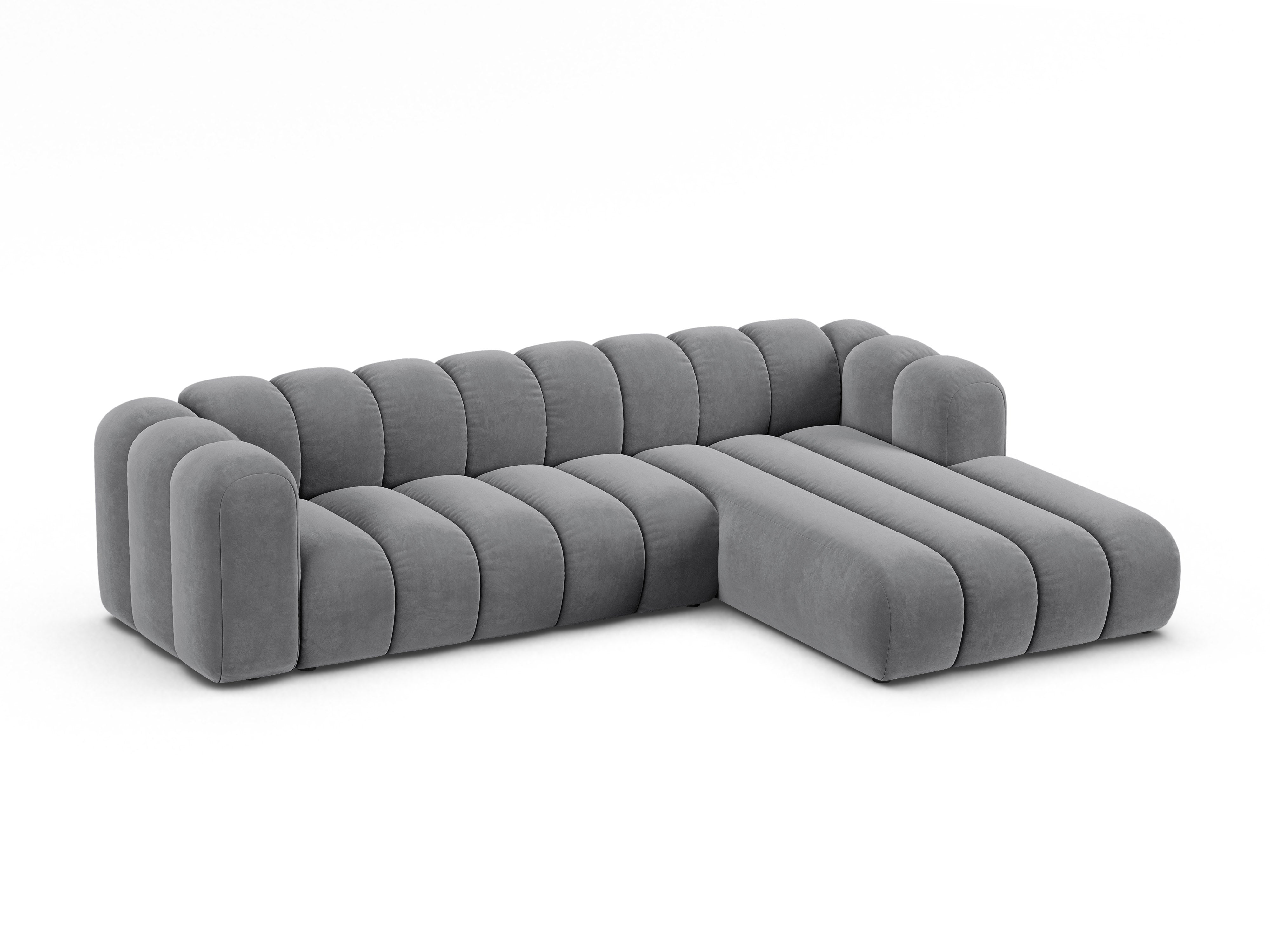 Samt-Ecksofa für 4 Personen rechts LUPINE grau