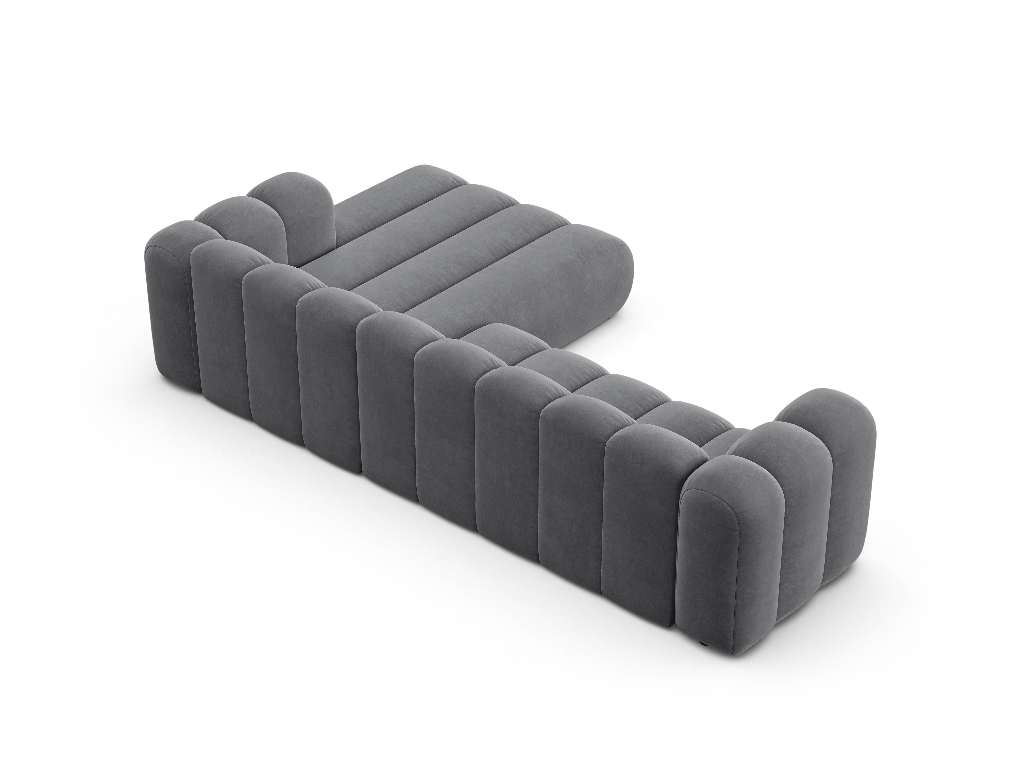 Samt-Ecksofa für 4 Personen rechts LUPINE grau