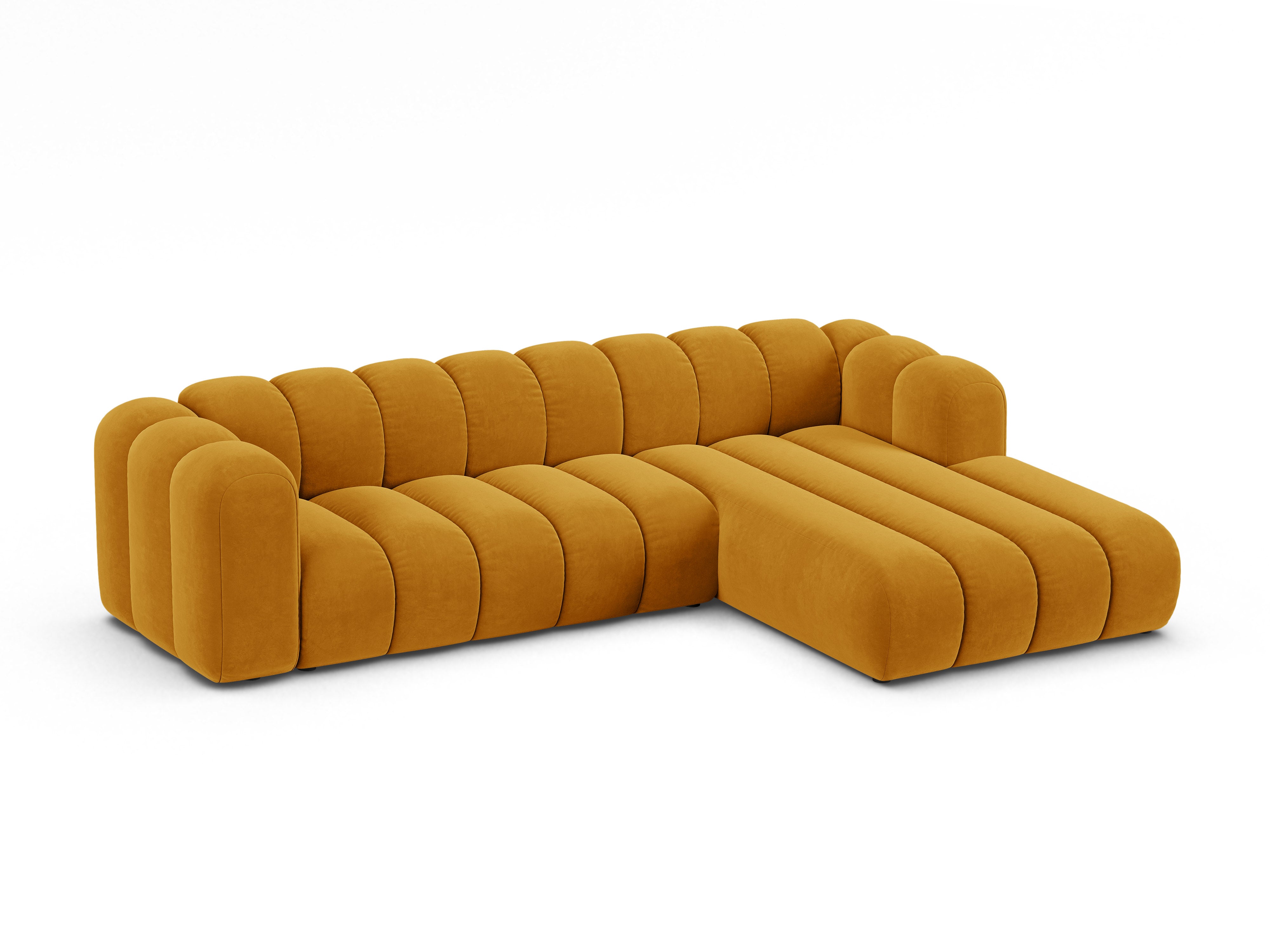 Samt-Ecksofa für 4 Personen rechts LUPINE senfgelb