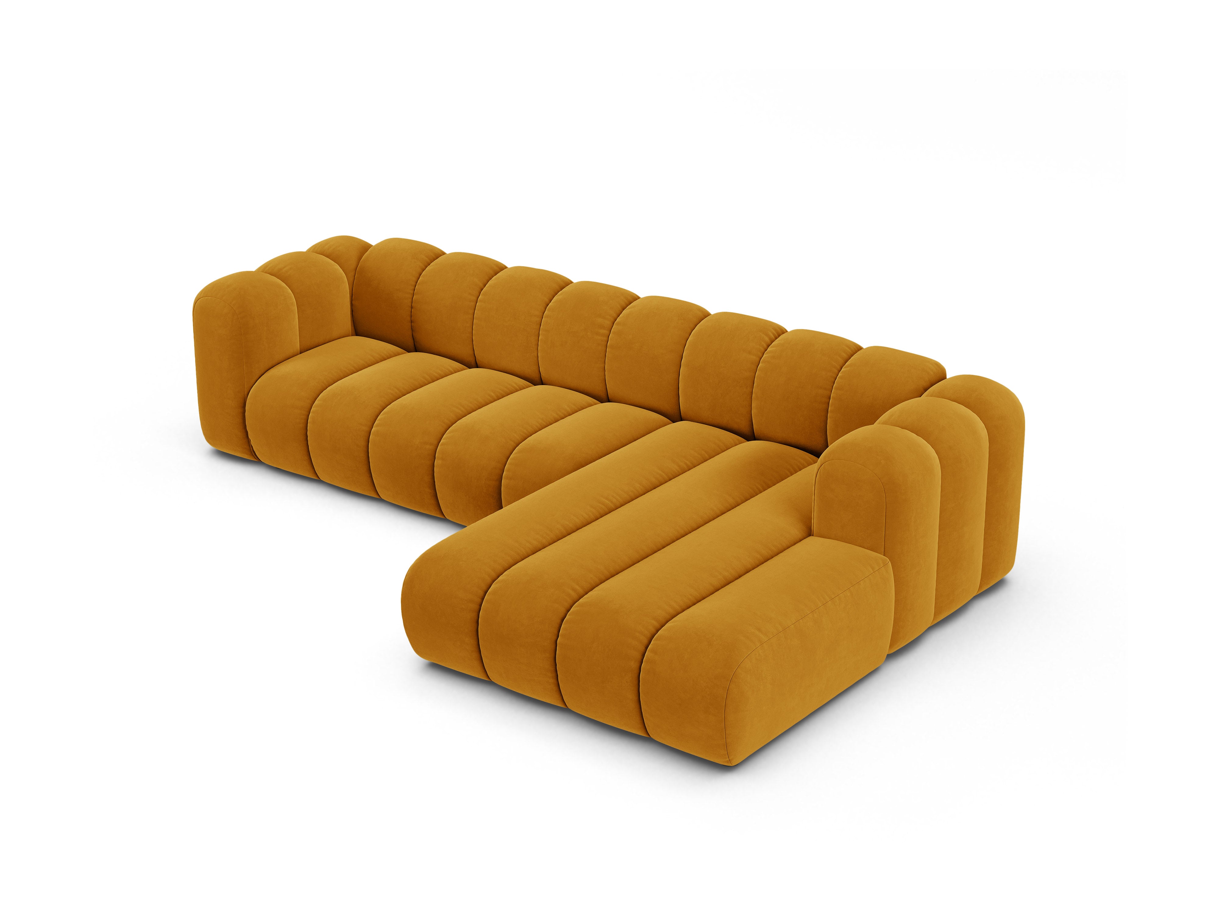 Samt-Ecksofa für 4 Personen rechts LUPINE senfgelb