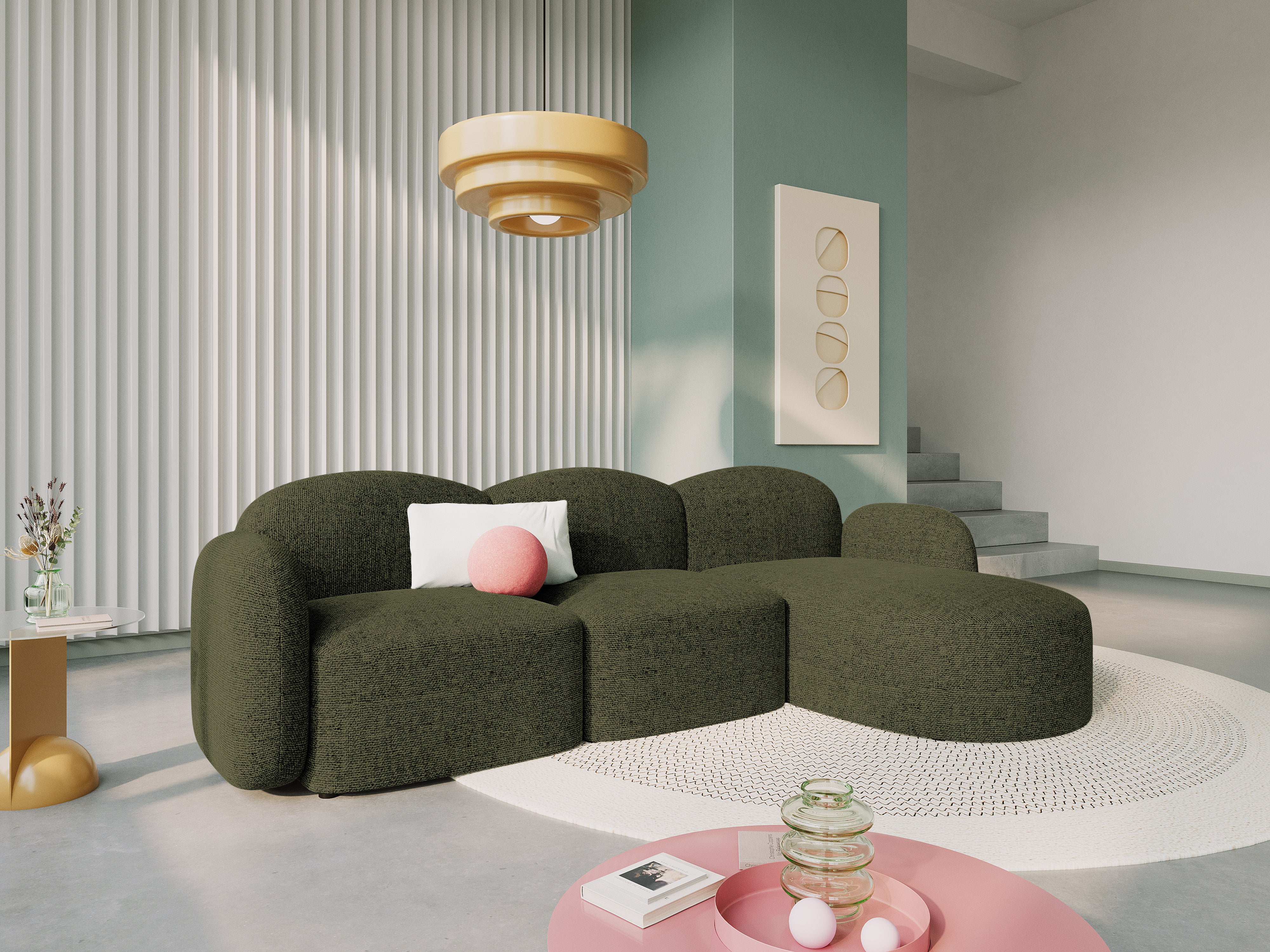 Narożnik prawostronny 5-osobowy BLAIR szenil zielony melanż Micadoni Eye on Design