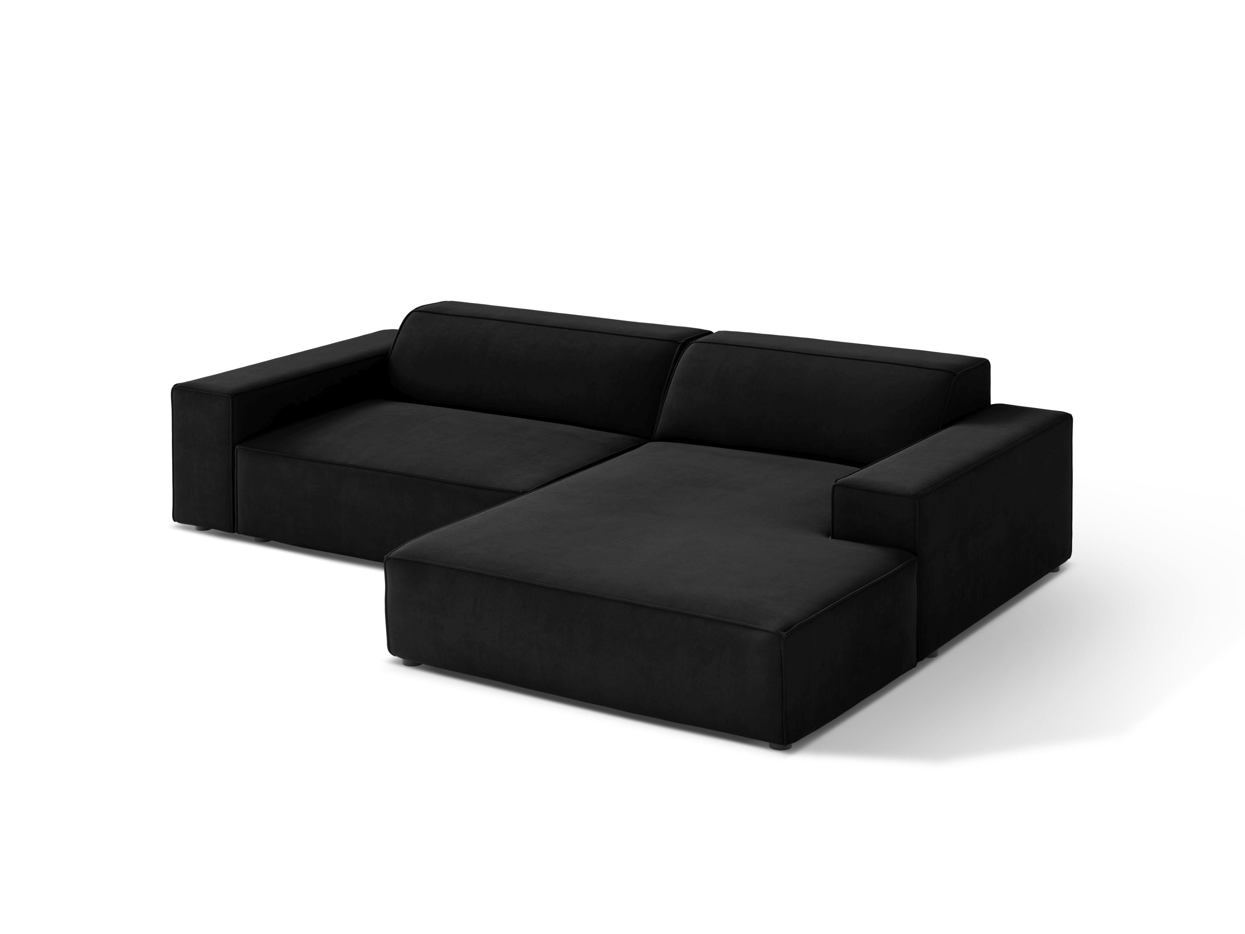 Samt-Ecksofa rechtsseitig für 3 Personen JODIE in Schwarz