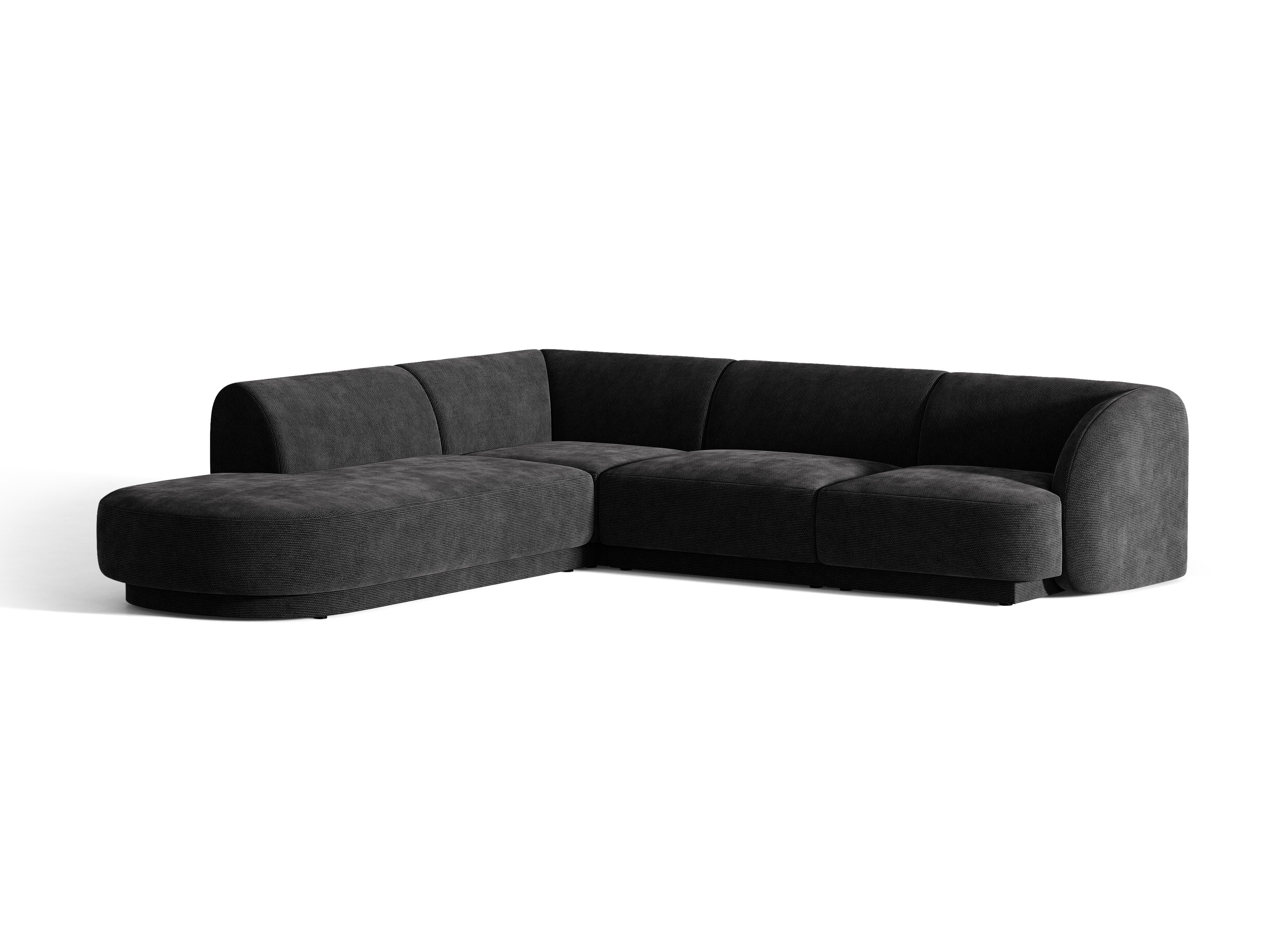 6-sitziges linksseitiges Ecksofa MILEY aus schwarzem schimmerndem Chenille