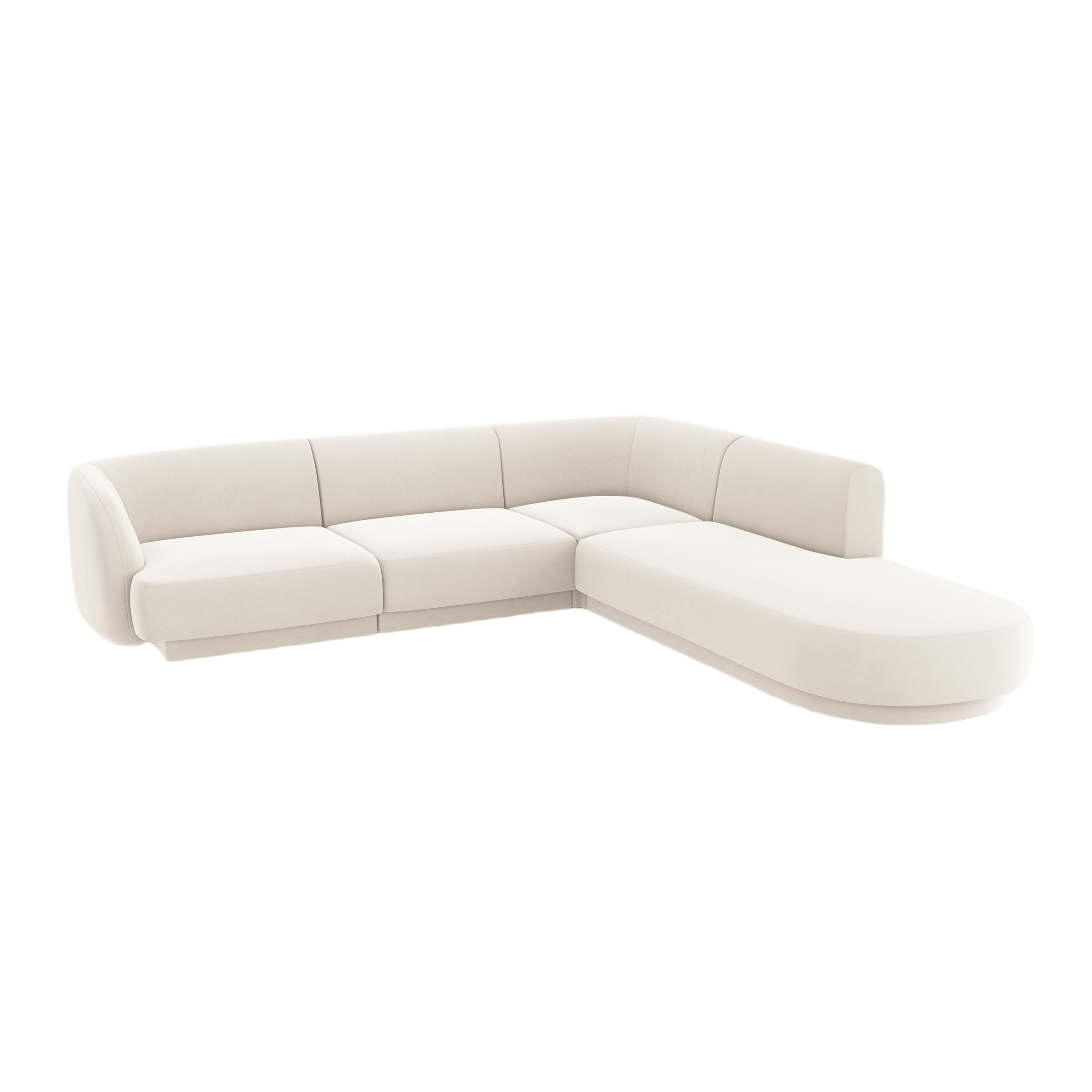 Velvet corner sofa for 6 people right-facing MILEY beige