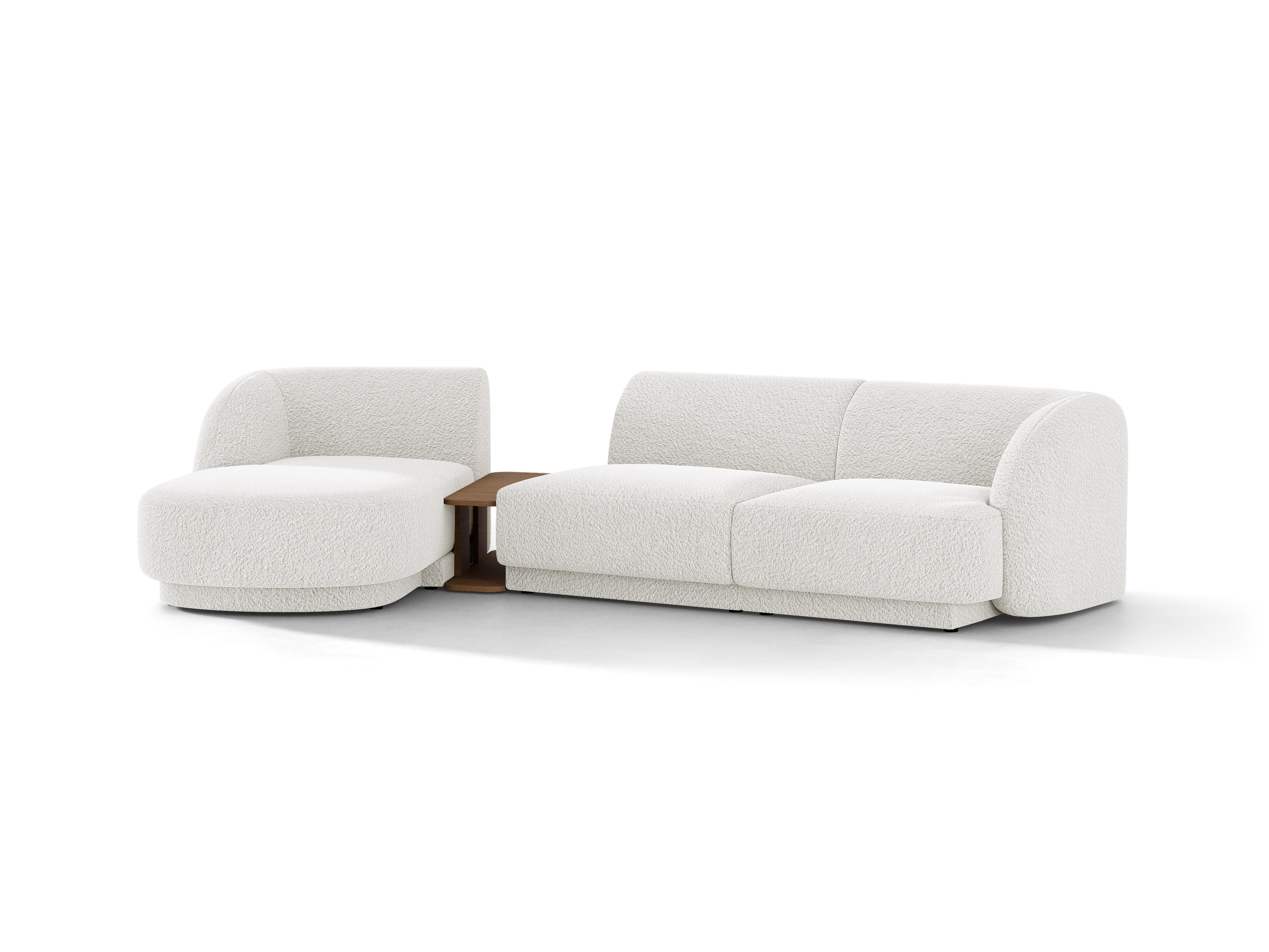 Modulares Ecksofa mit Tisch, 3-Sitzer, links, MILEY, weißes Boucle