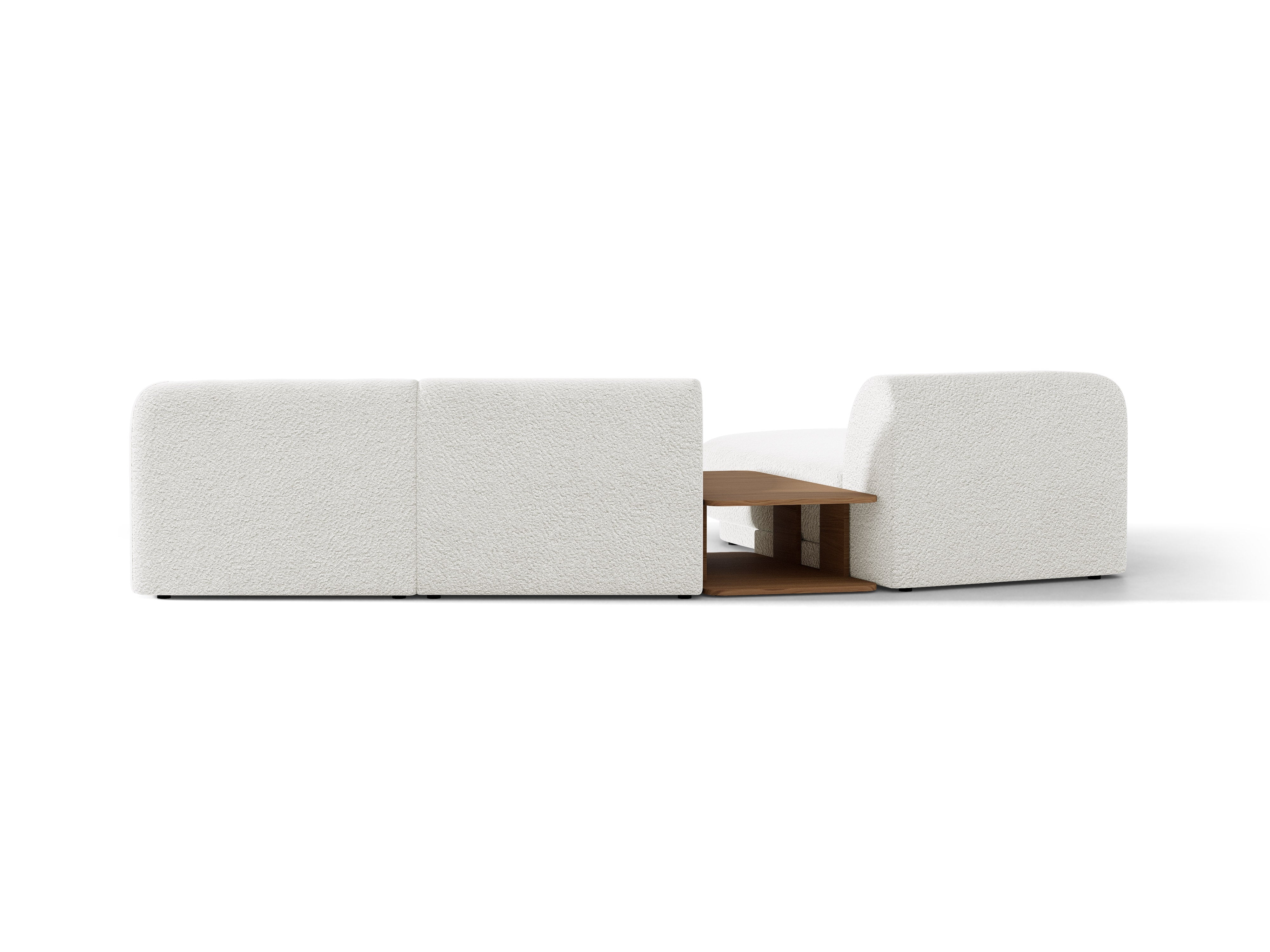 Modulares Ecksofa mit Tisch, 3-Sitzer, links, MILEY, weißes Boucle