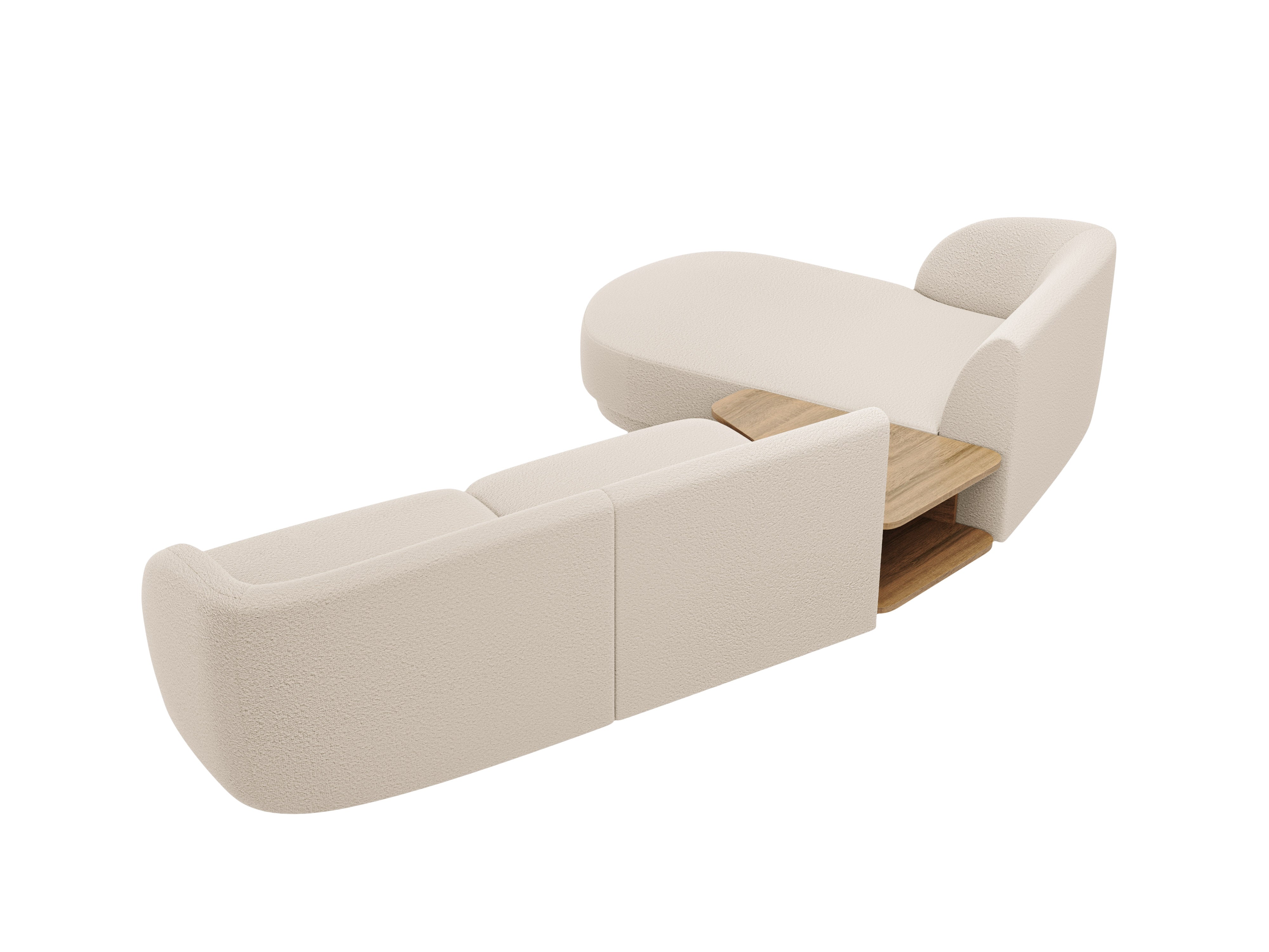 Modular corner sofa with table 3-seater left-sided MILEY beige boucle