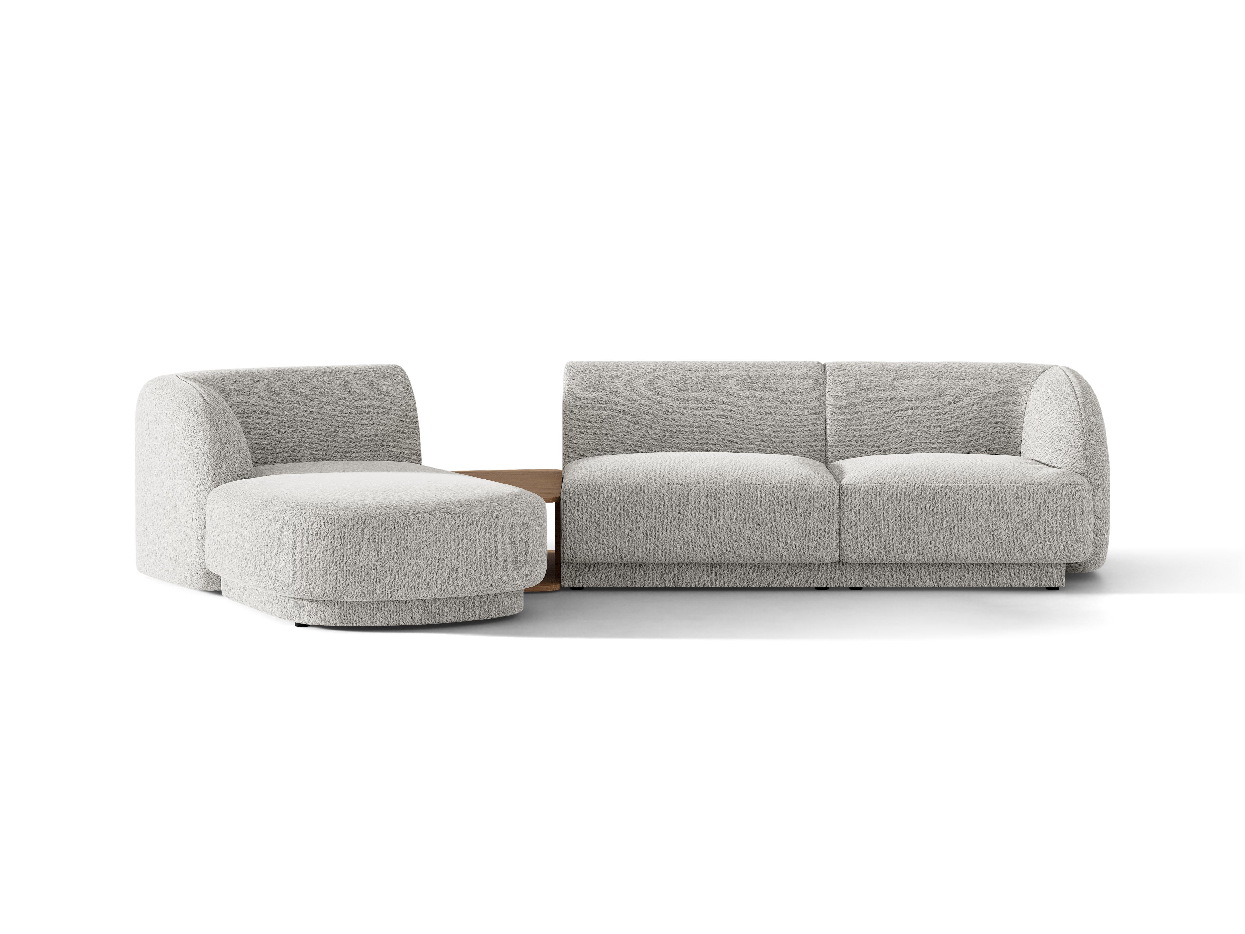 Modulares Ecksofa mit Tisch 3-sitzig links MILEY hellgrau Boucle