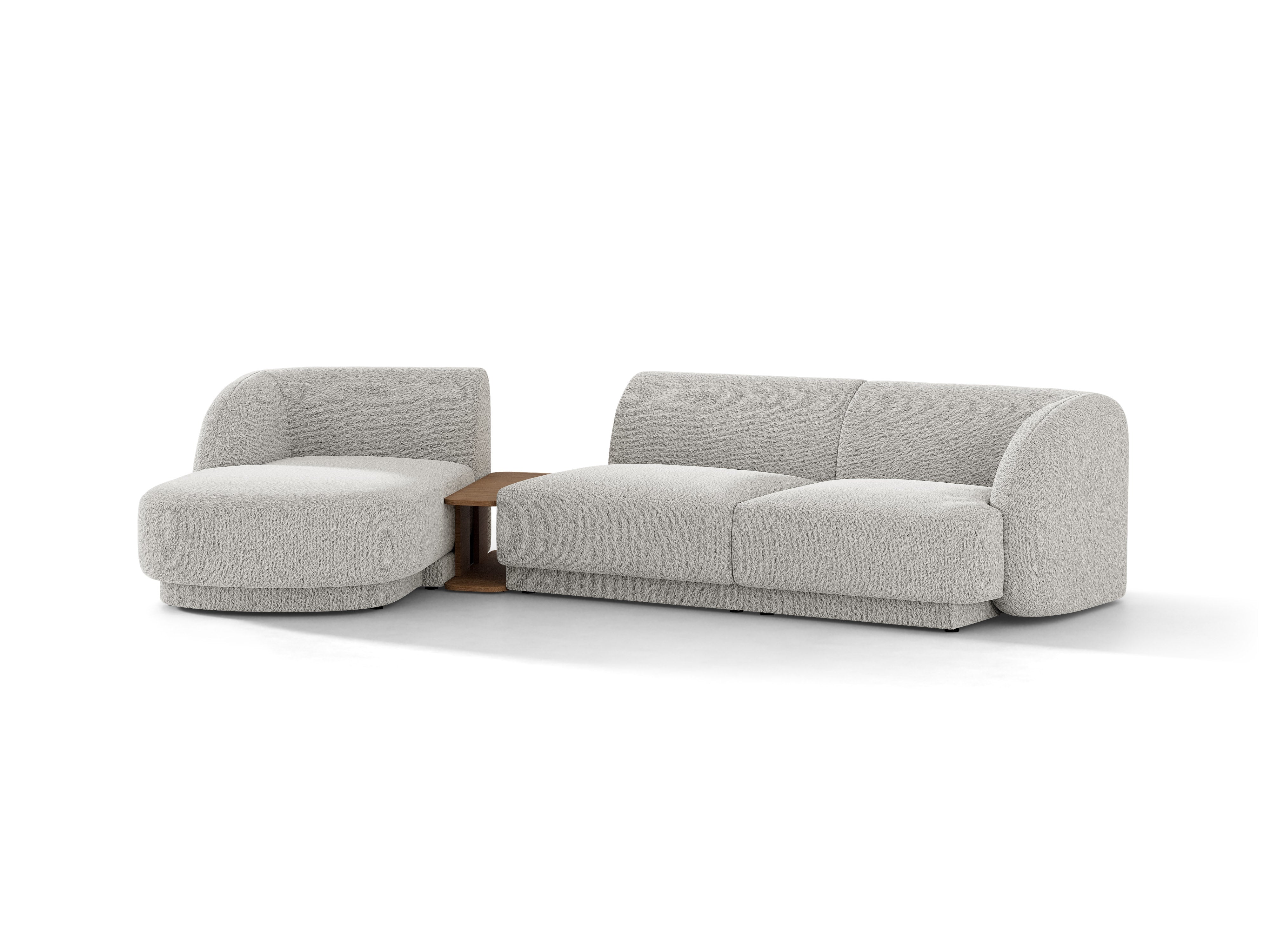 Modulares Ecksofa mit Tisch 3-sitzig links MILEY hellgrau Boucle