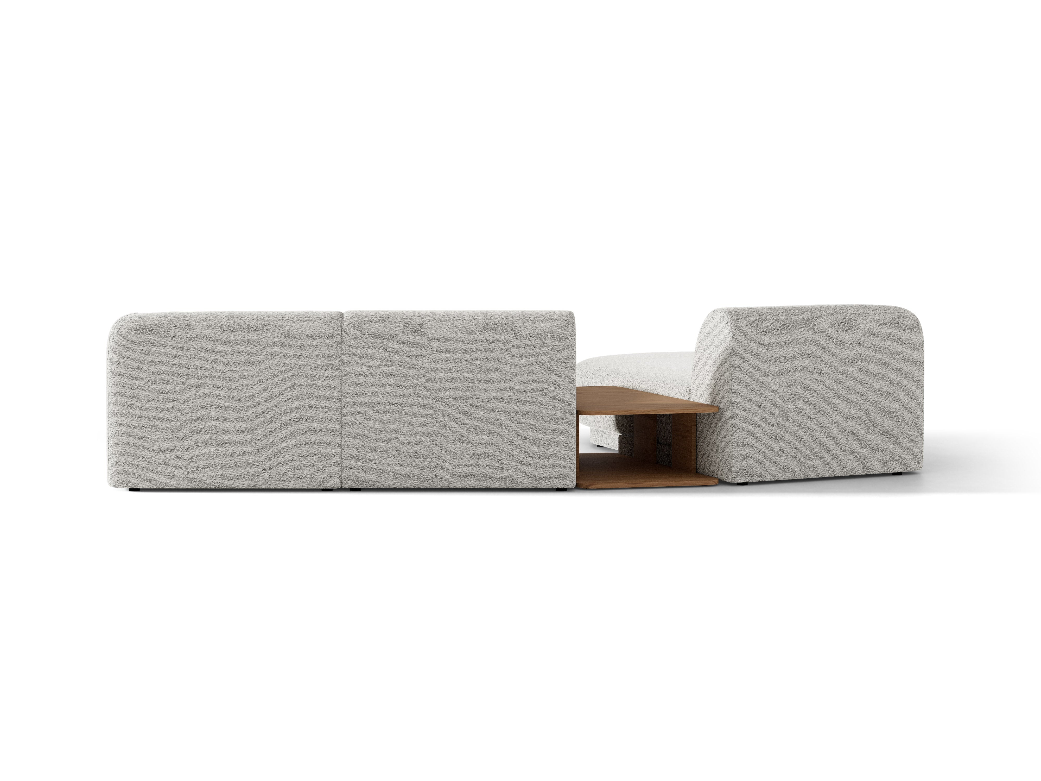Modulares Ecksofa mit Tisch 3-sitzig links MILEY hellgrau Boucle