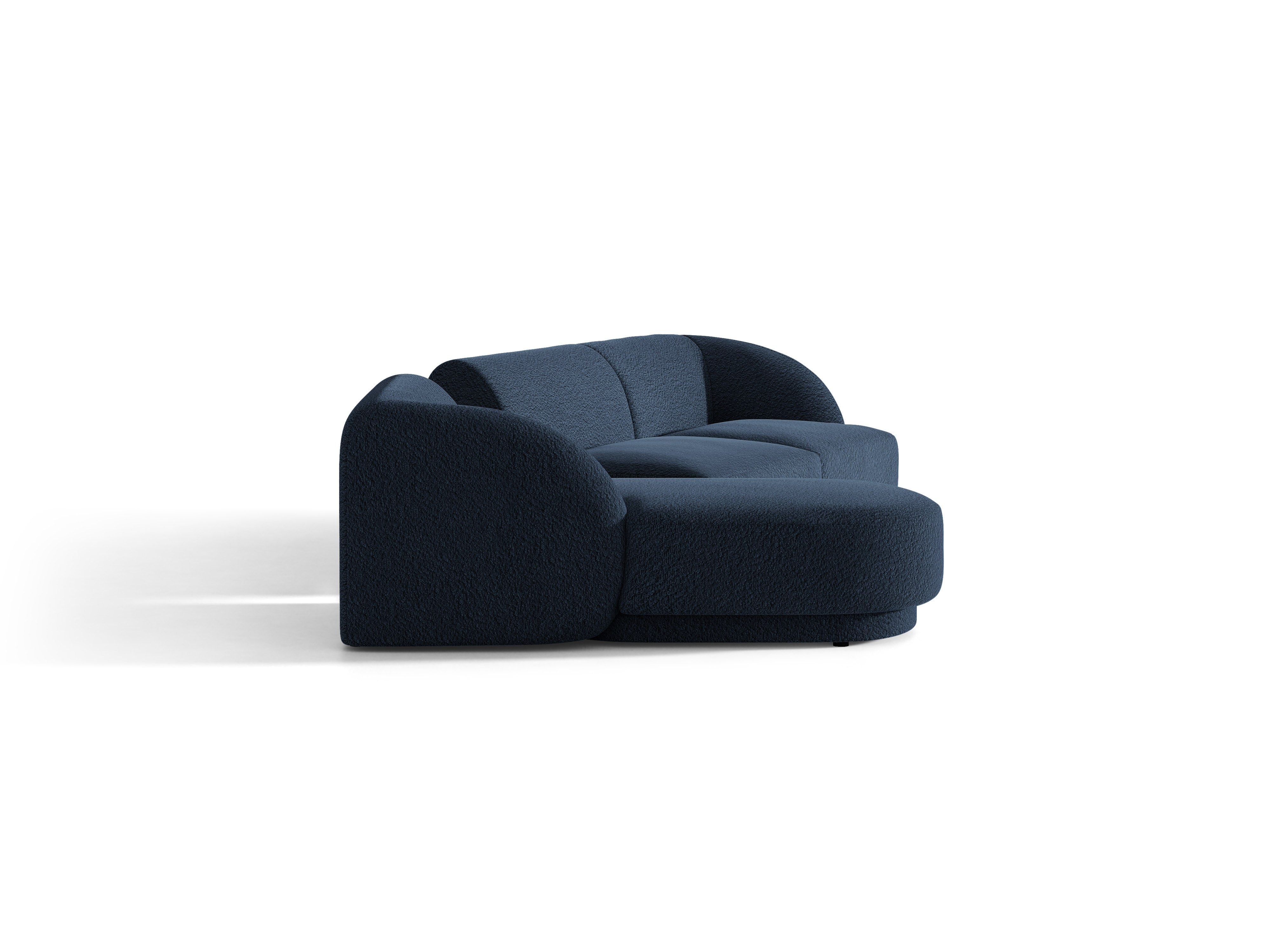 Modulares Ecksofa mit Tisch, 3-Sitzer, linksseitig, MILEY, dunkelblau Boucle
