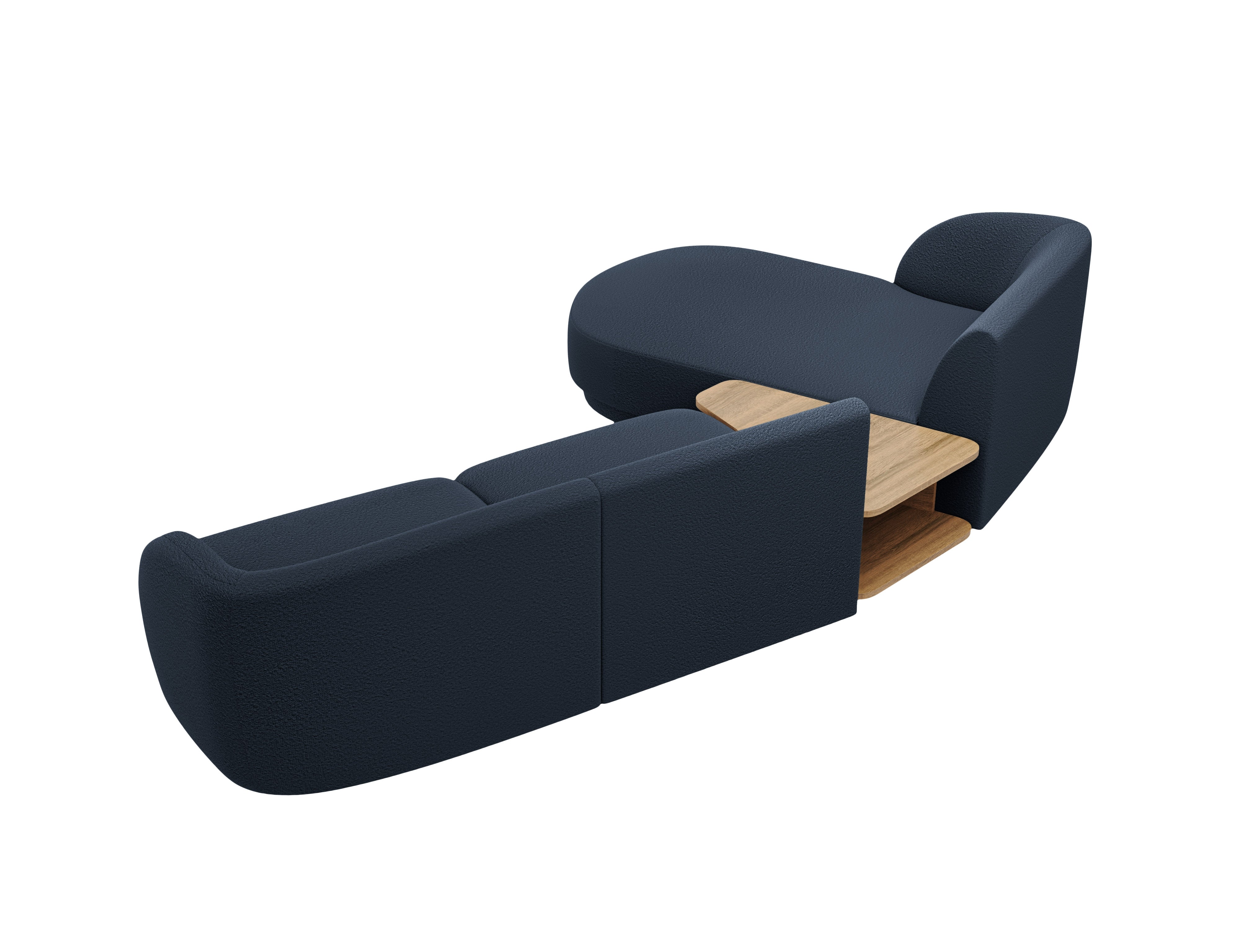 Modular corner sofa with table 3-seater left-sided MILEY dark blue boucle