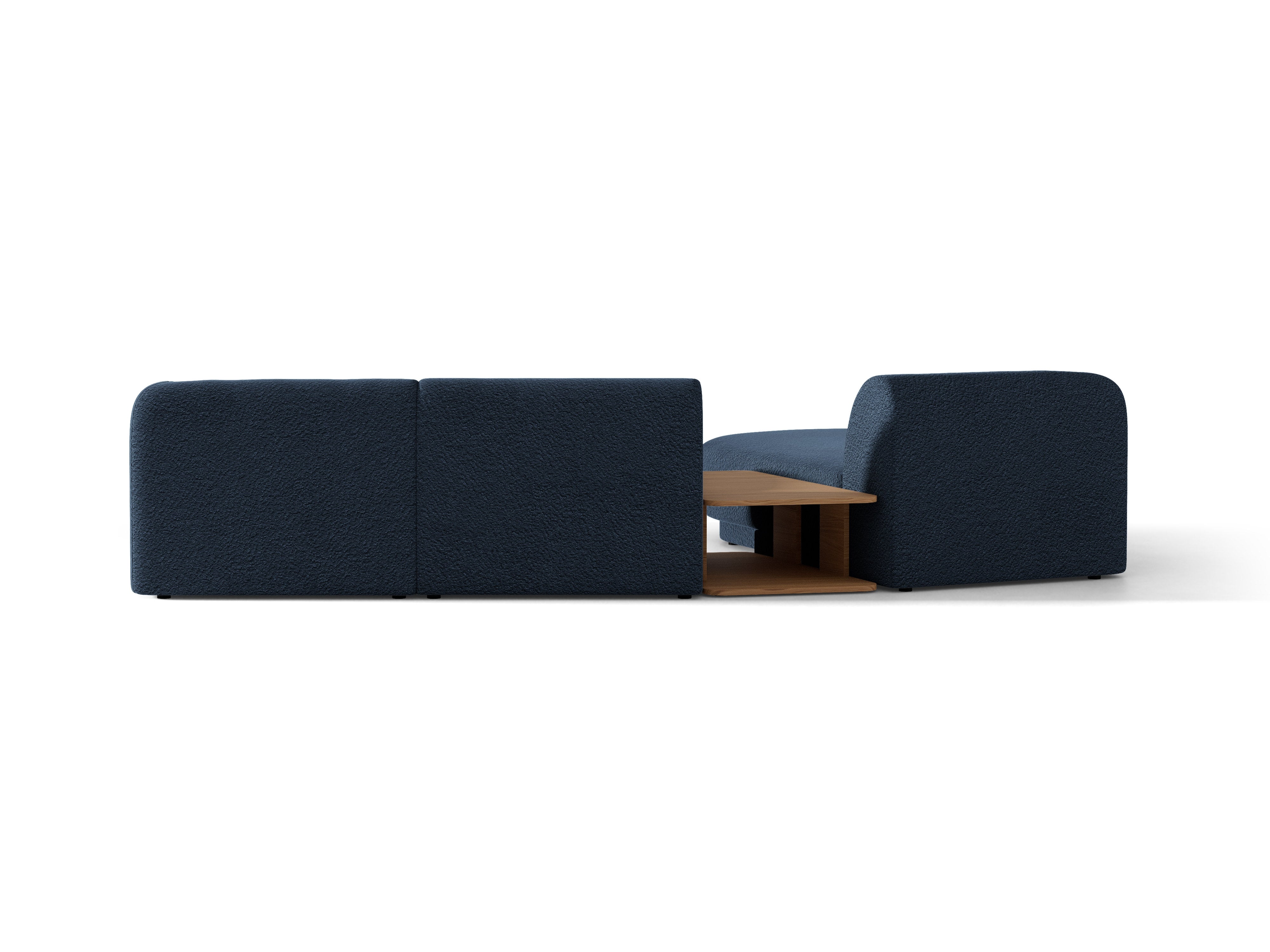 Modulares Ecksofa mit Tisch, 3-Sitzer, linksseitig, MILEY, dunkelblau Boucle