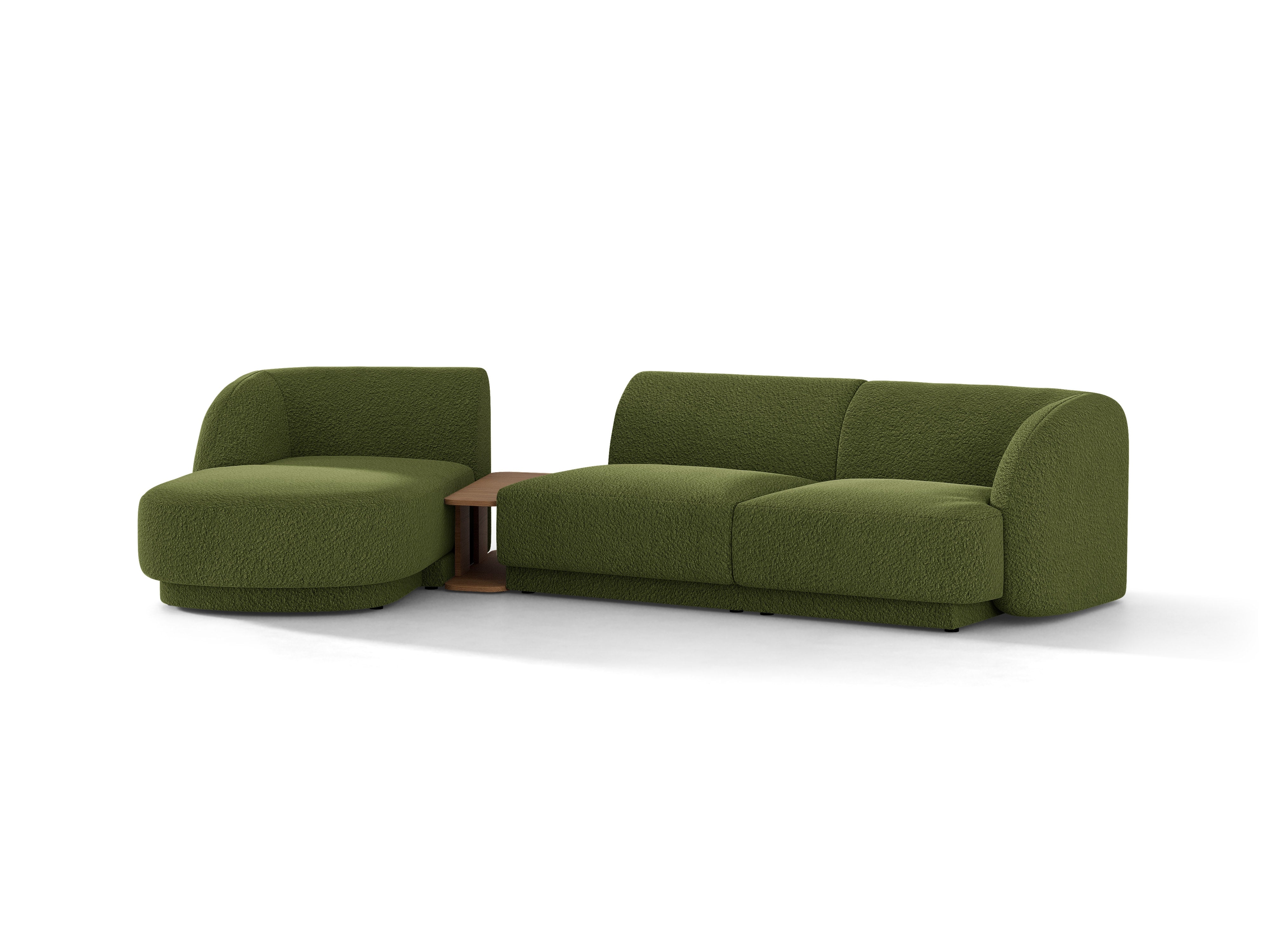 Modulares Ecksofa mit Tisch, 3-Sitzer, links, MILEY, grüne Boucle