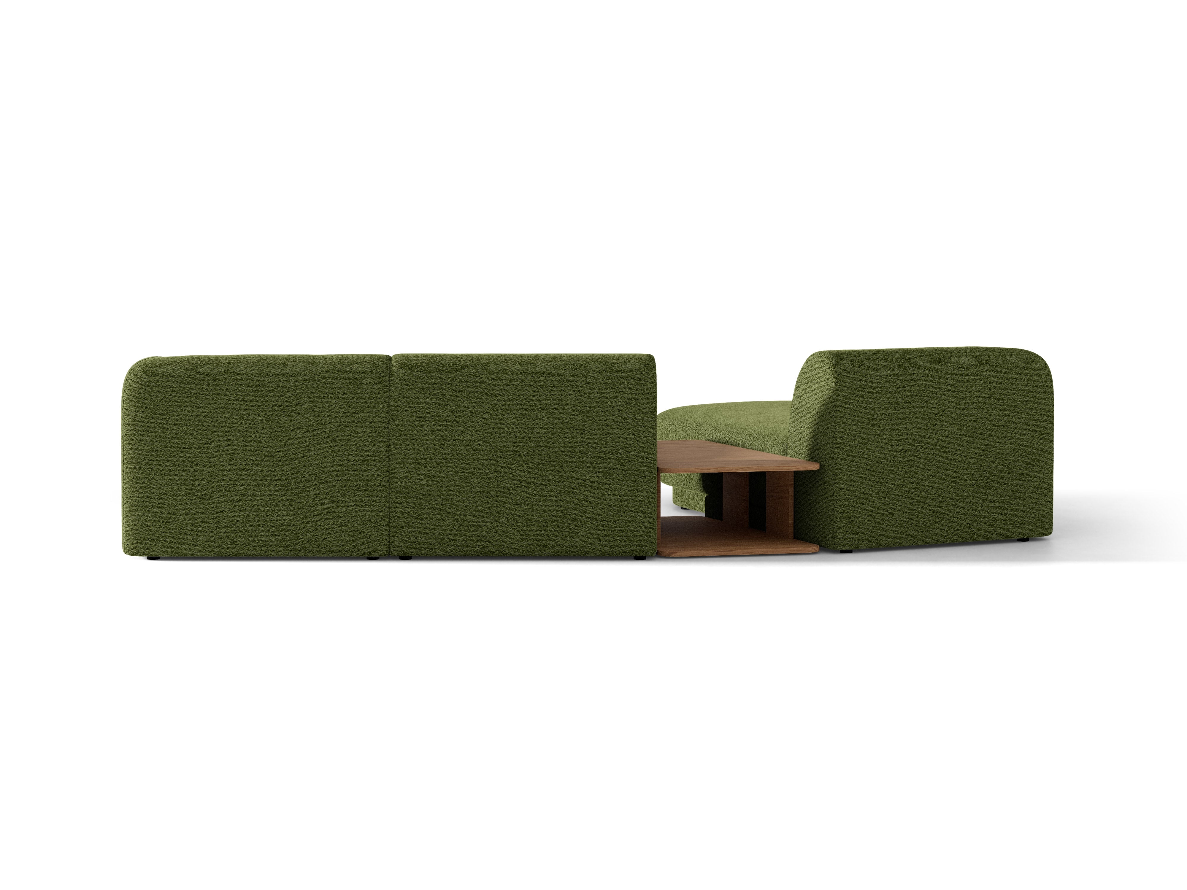Modulares Ecksofa mit Tisch, 3-Sitzer, links, MILEY, grüne Boucle