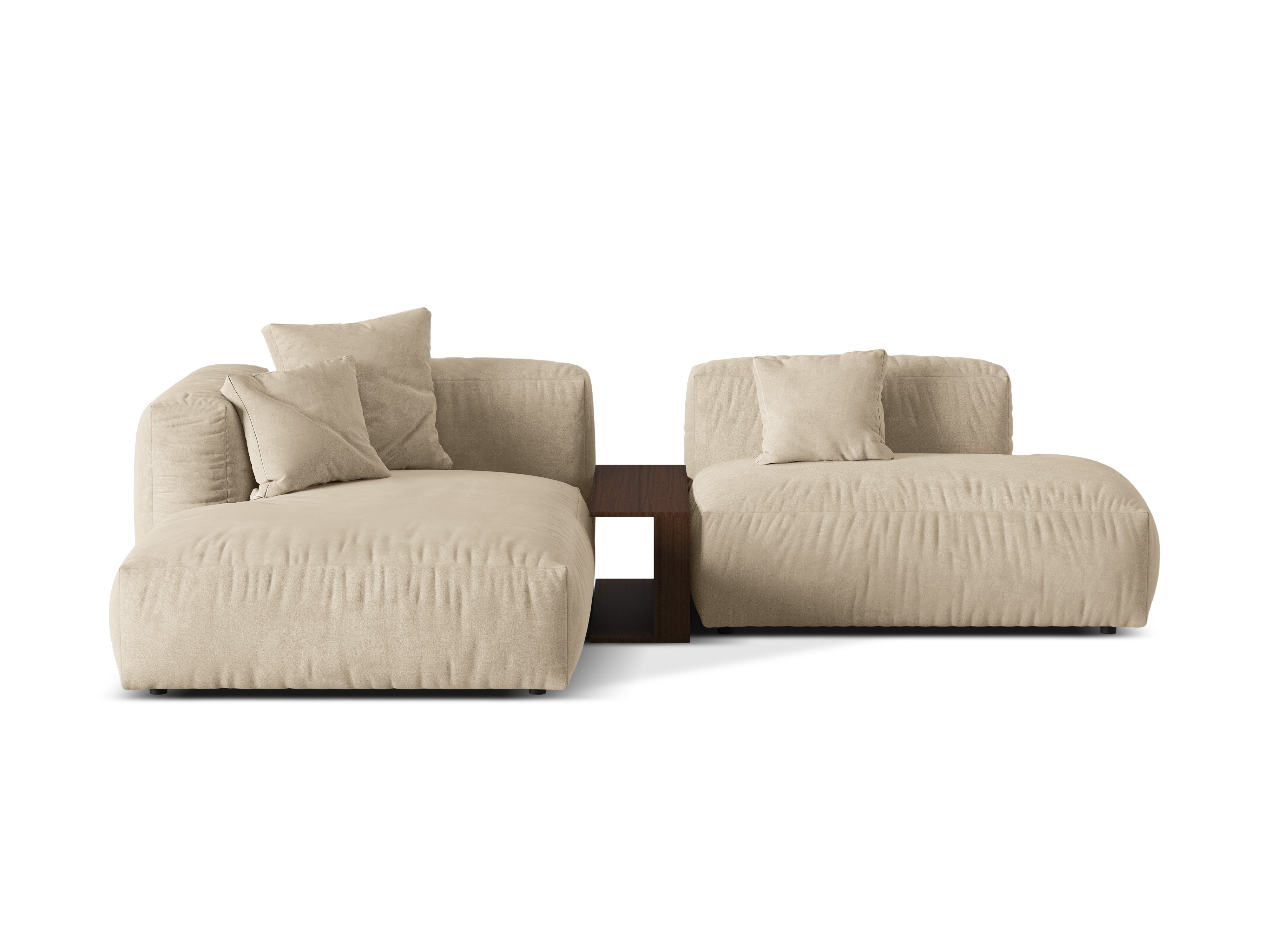 Links -Handel -Samtecke mit einem leichten beige Martin -Tisch