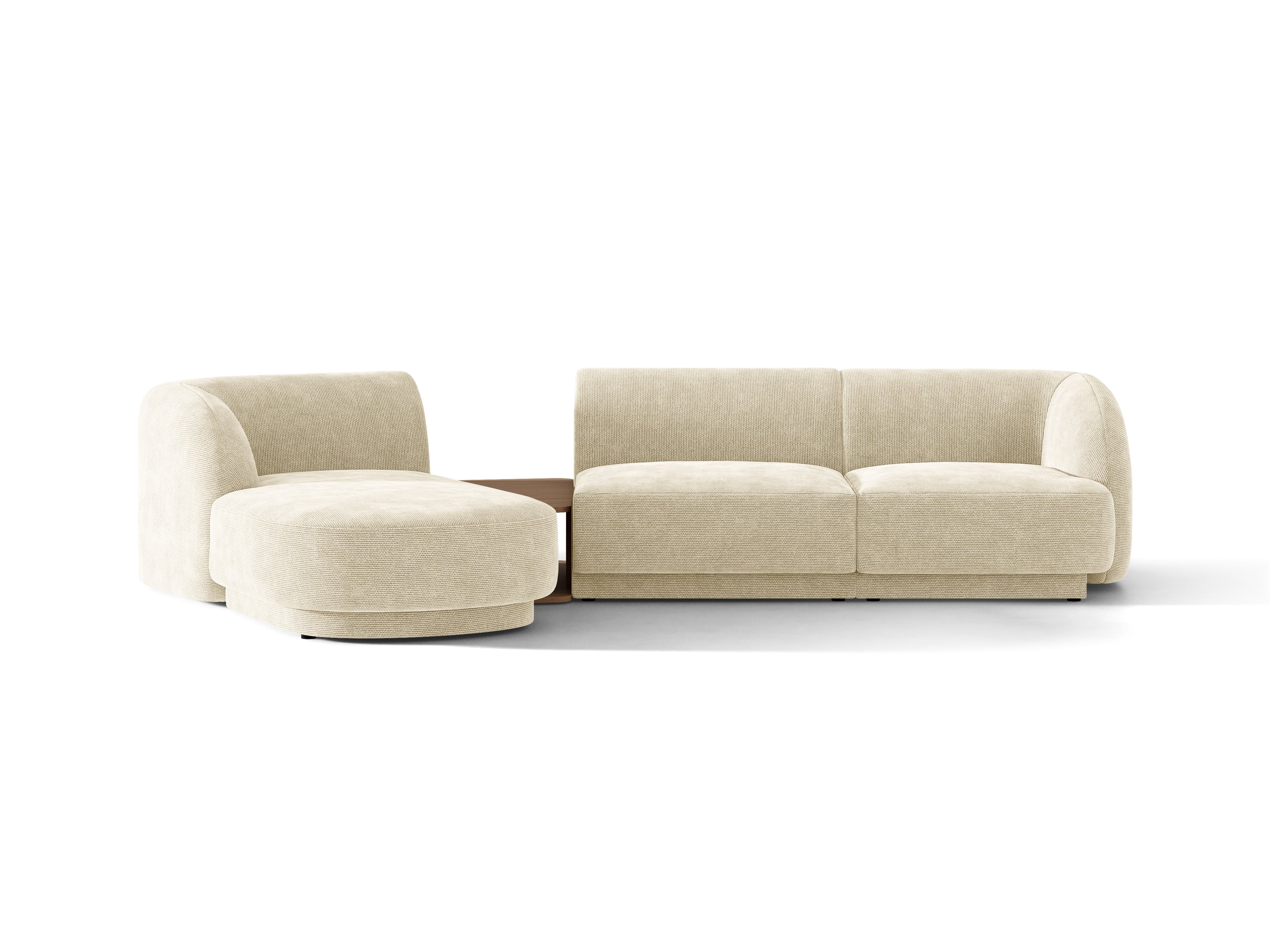 Modulares Ecksofa mit Tisch 3-sitzig links MILEY hellbeige schimmernder Chenille