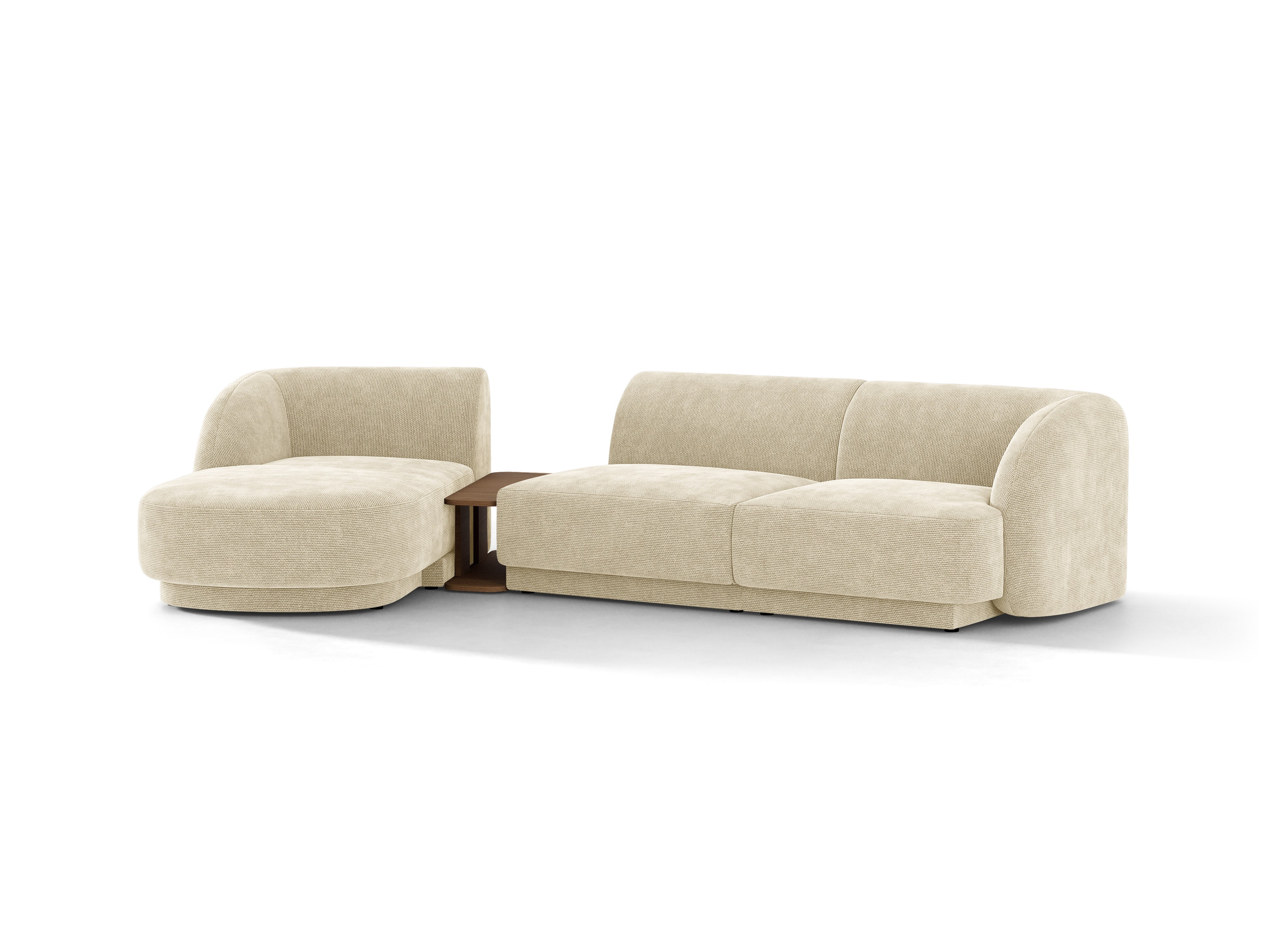 Modulares Ecksofa mit Tisch 3-sitzig links MILEY hellbeige schimmernder Chenille