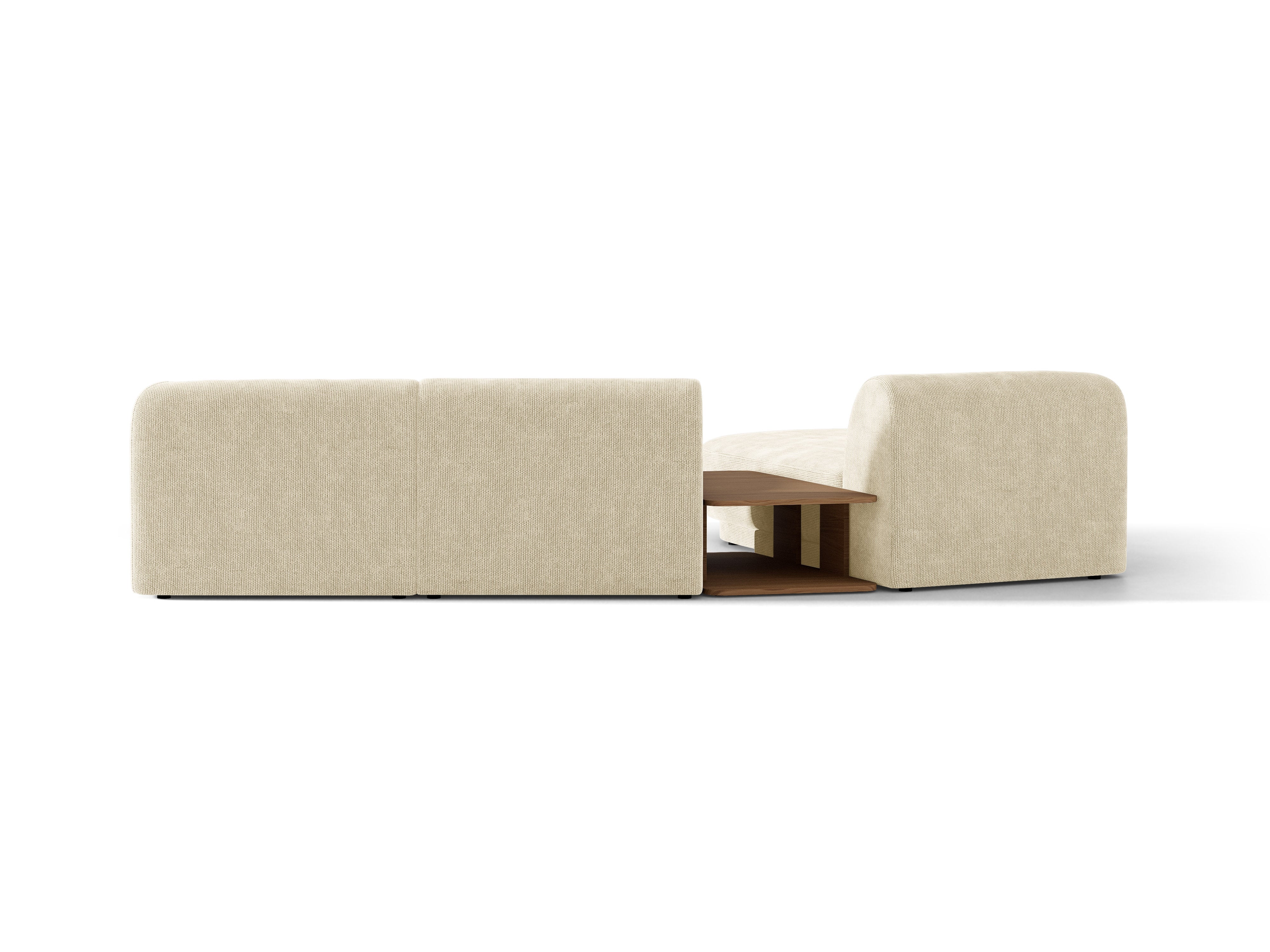 Modulares Ecksofa mit Tisch 3-sitzig links MILEY hellbeige schimmernder Chenille