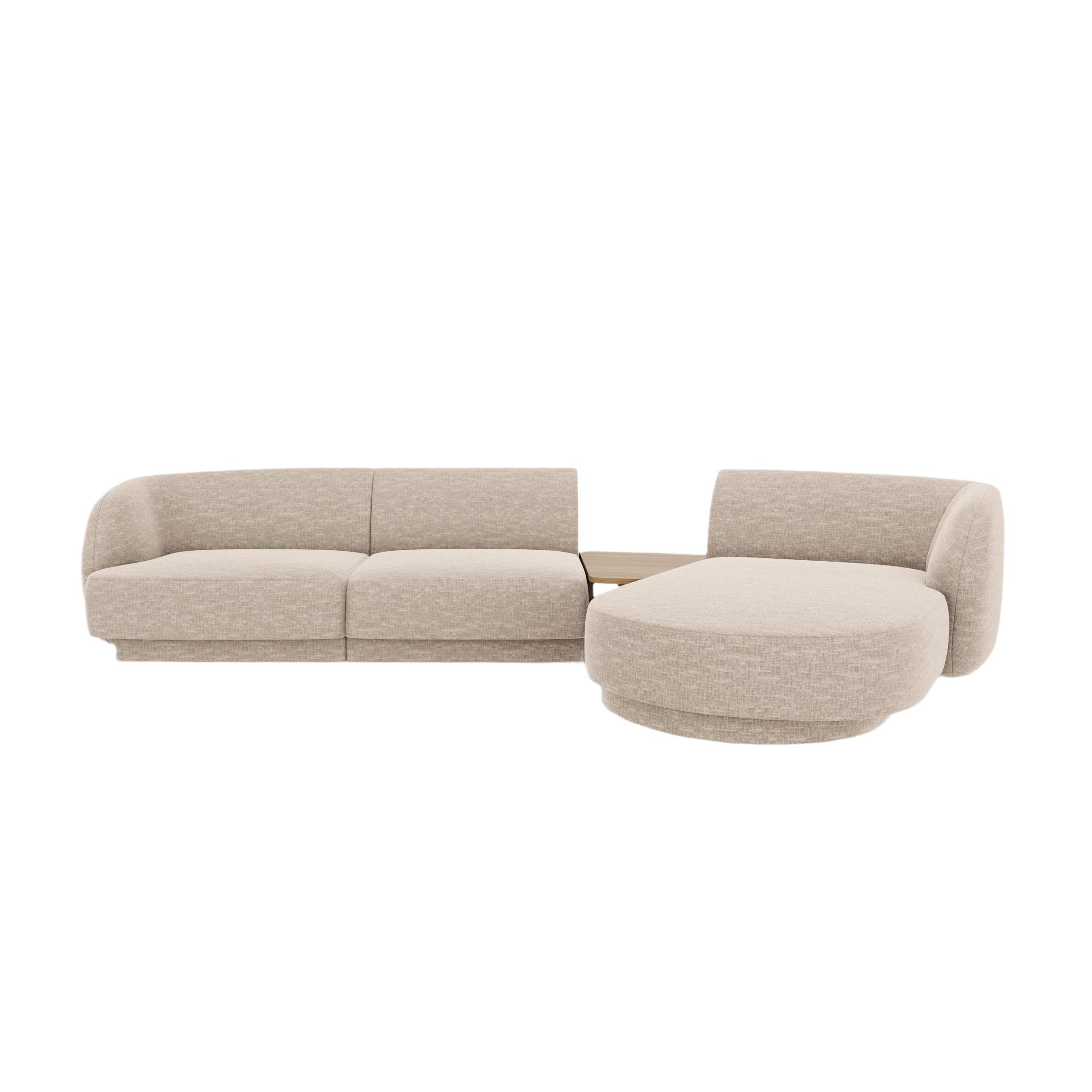 Modulares Ecksofa mit Tisch 3-Sitzer rechts MILEY beige schimmernder Chenille