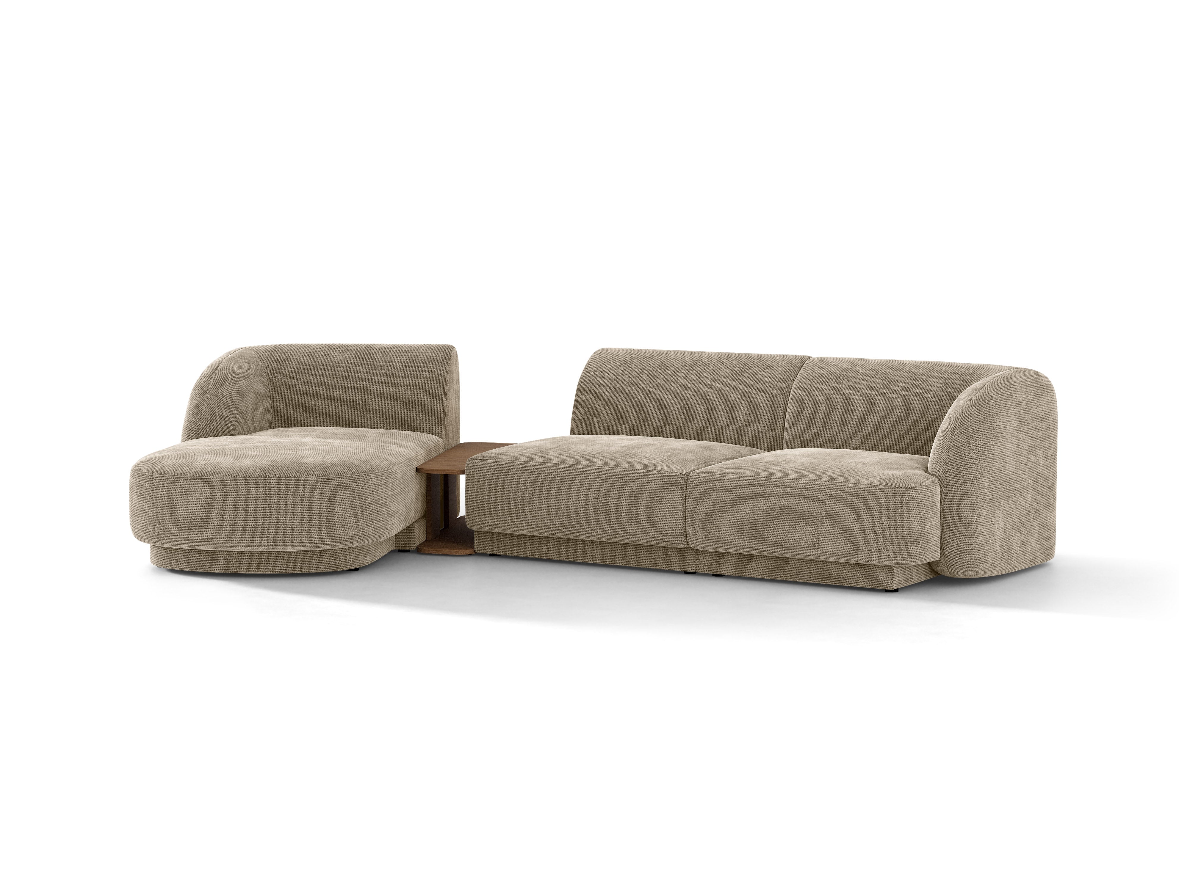 Modulares Ecksofa mit Tisch 3-sitzig links MILEY beige schimmerndes Chenille