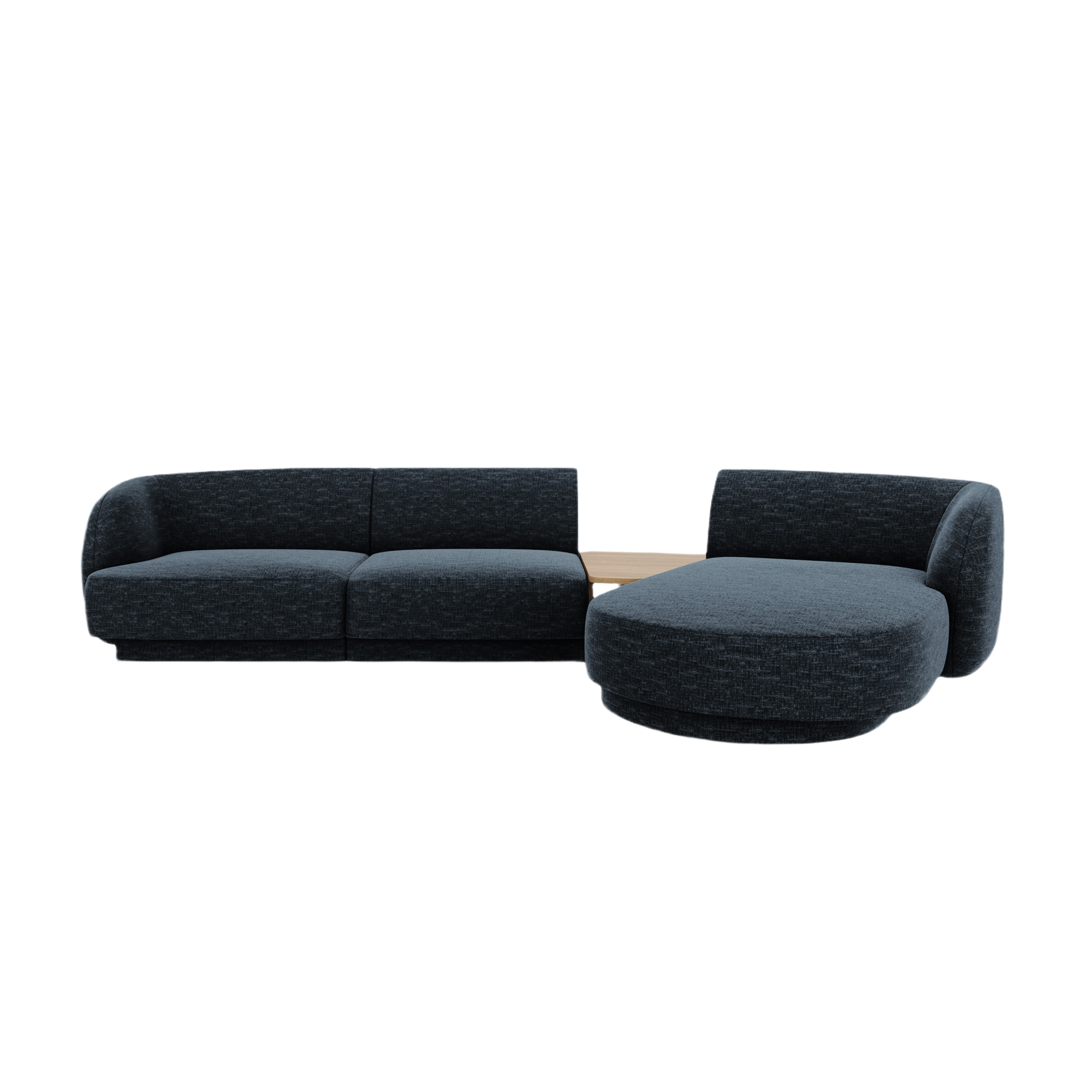 Modular corner sofa with table 3-seater right-facing MILEY royal blue silky chenille