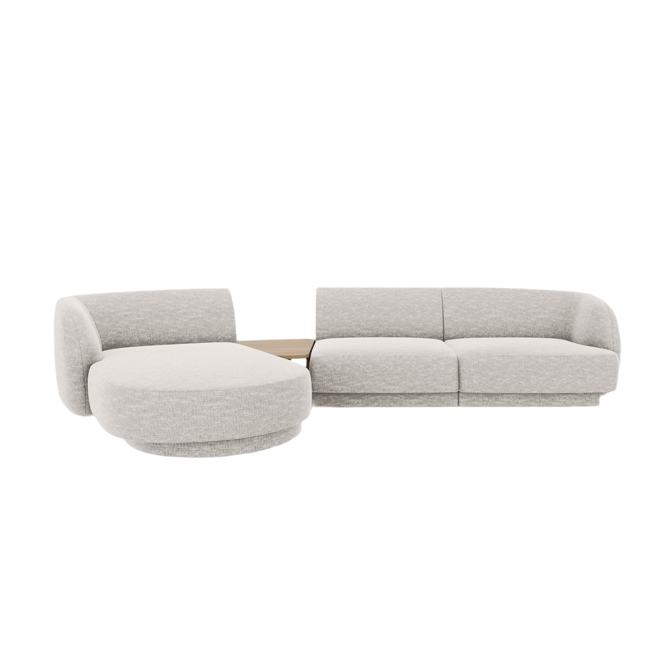 Modular corner sofa with table 3-seater left-sided MILEY light gray silky chenille