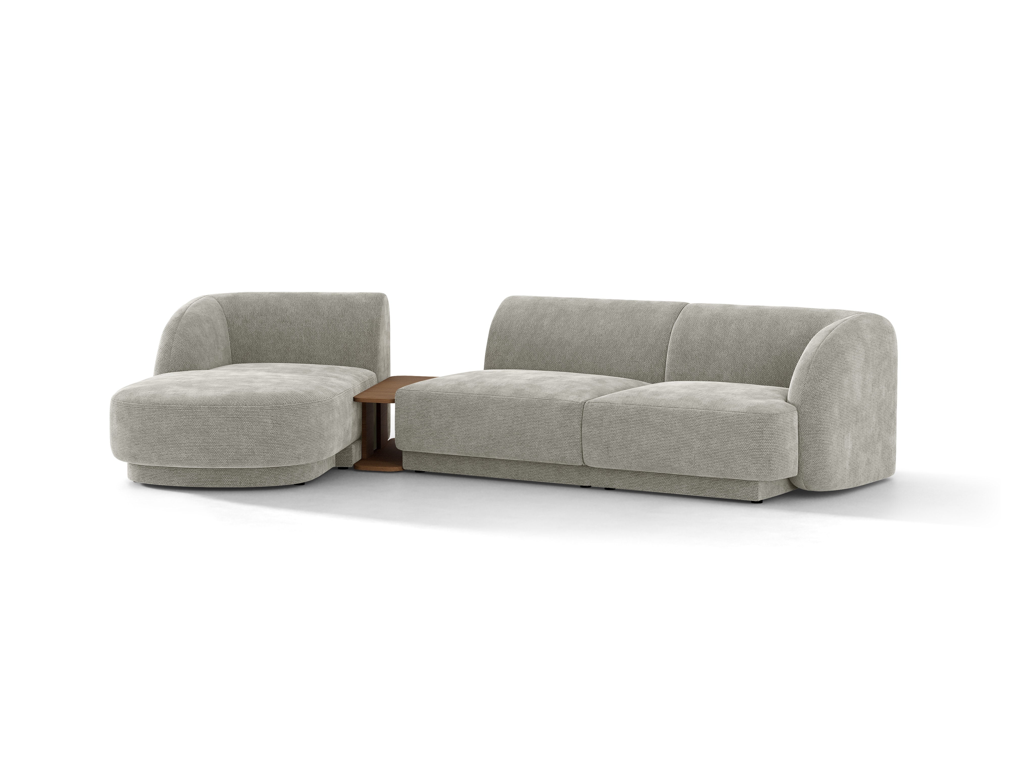 Modulares Ecksofa mit Tisch 3-sitzig links MILEY hellgrau schimmernder Chenille