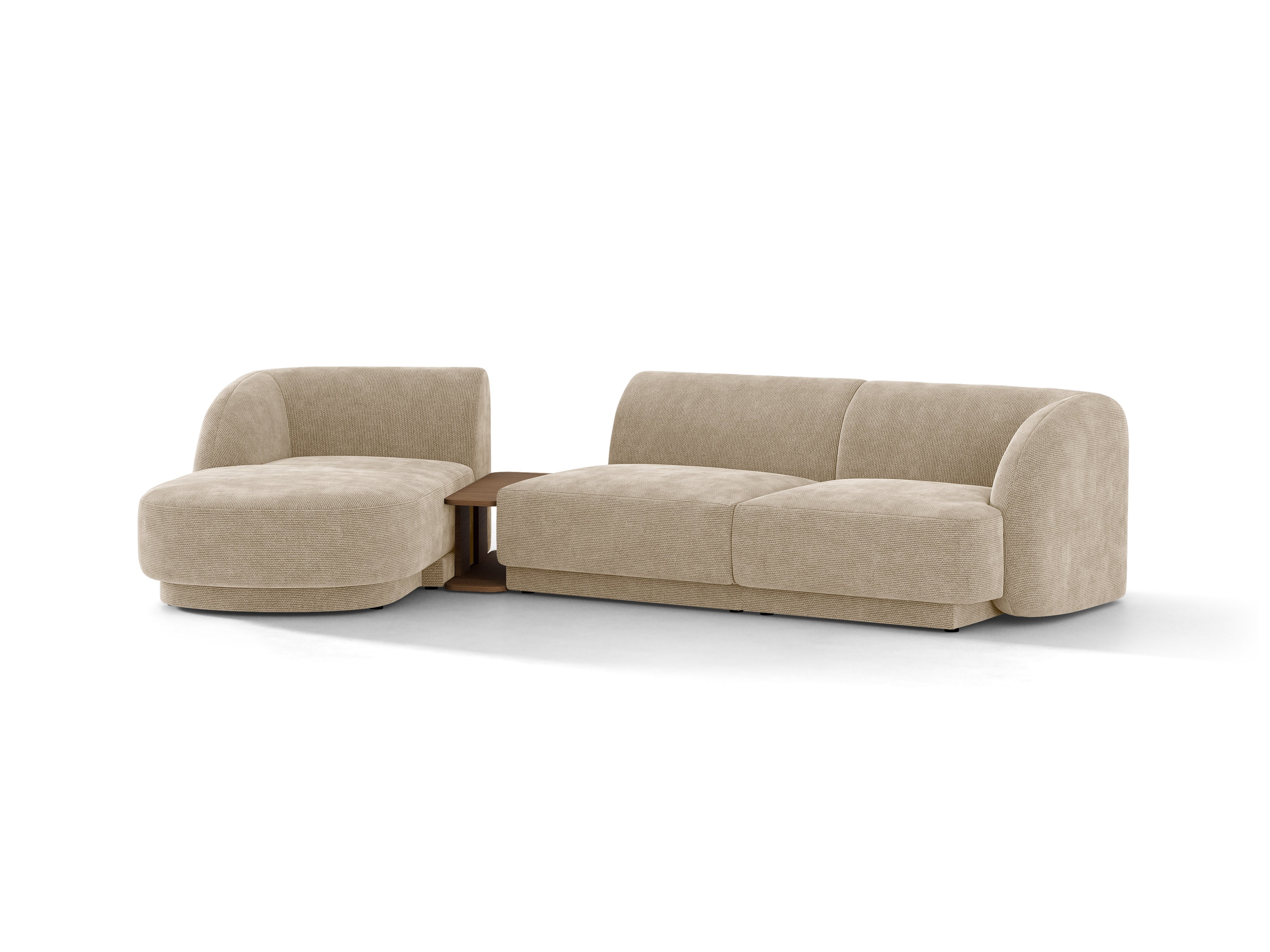 Modulares Ecksofa mit Tisch 3-sitzig links MILEY beige Chenille