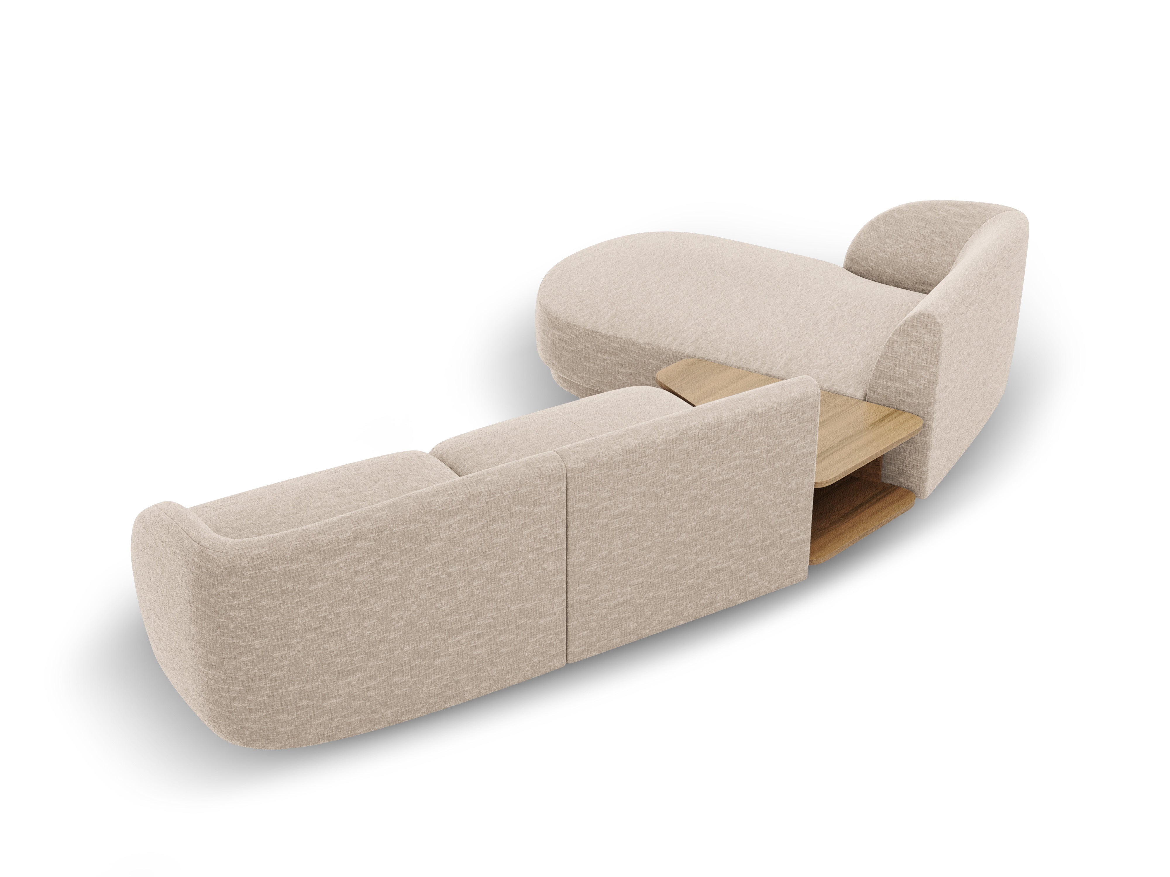 Modular corner sofa with table 3-seater left-sided MILEY beige chenille