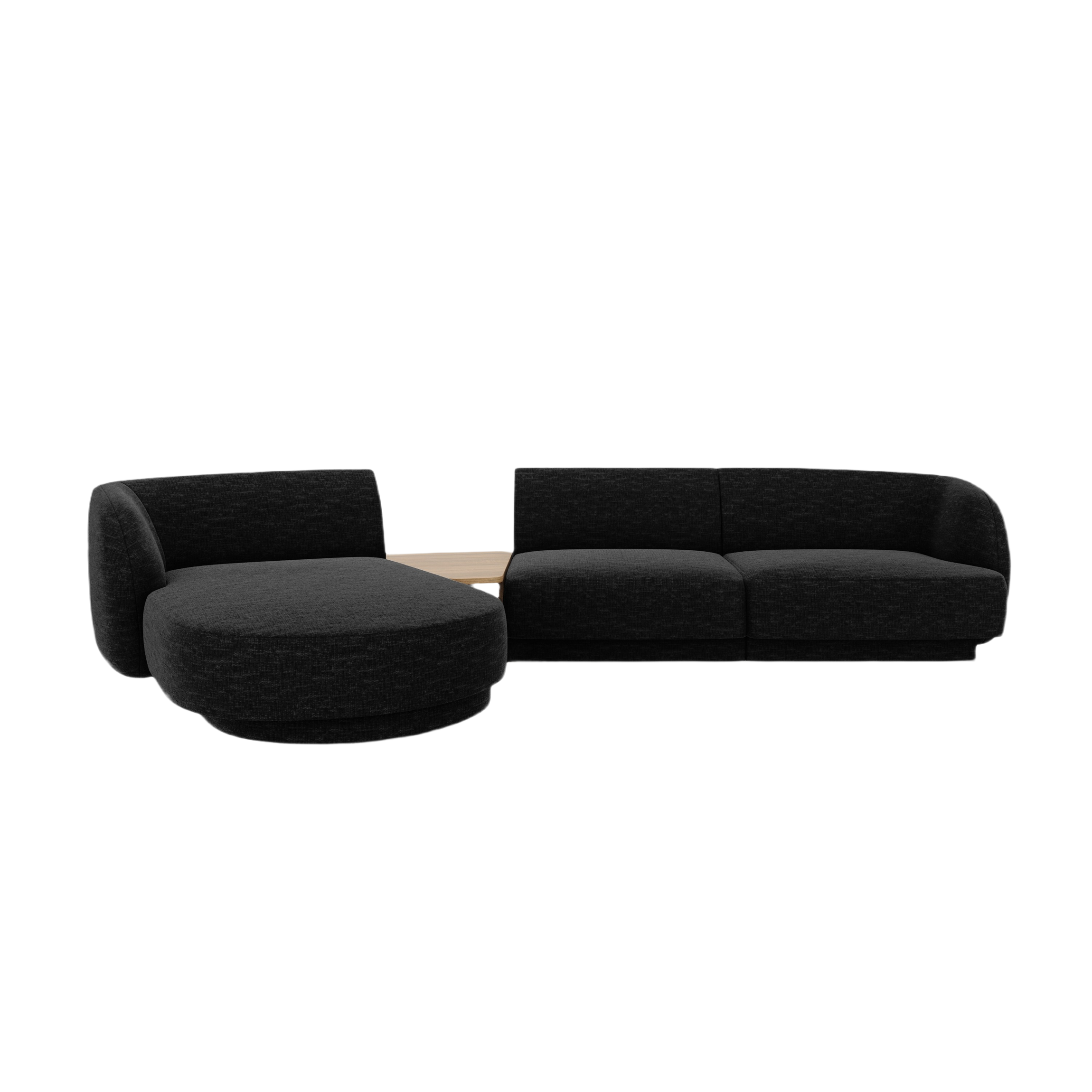 Modular corner sofa with table 3-seater left-sided MILEY black chenille