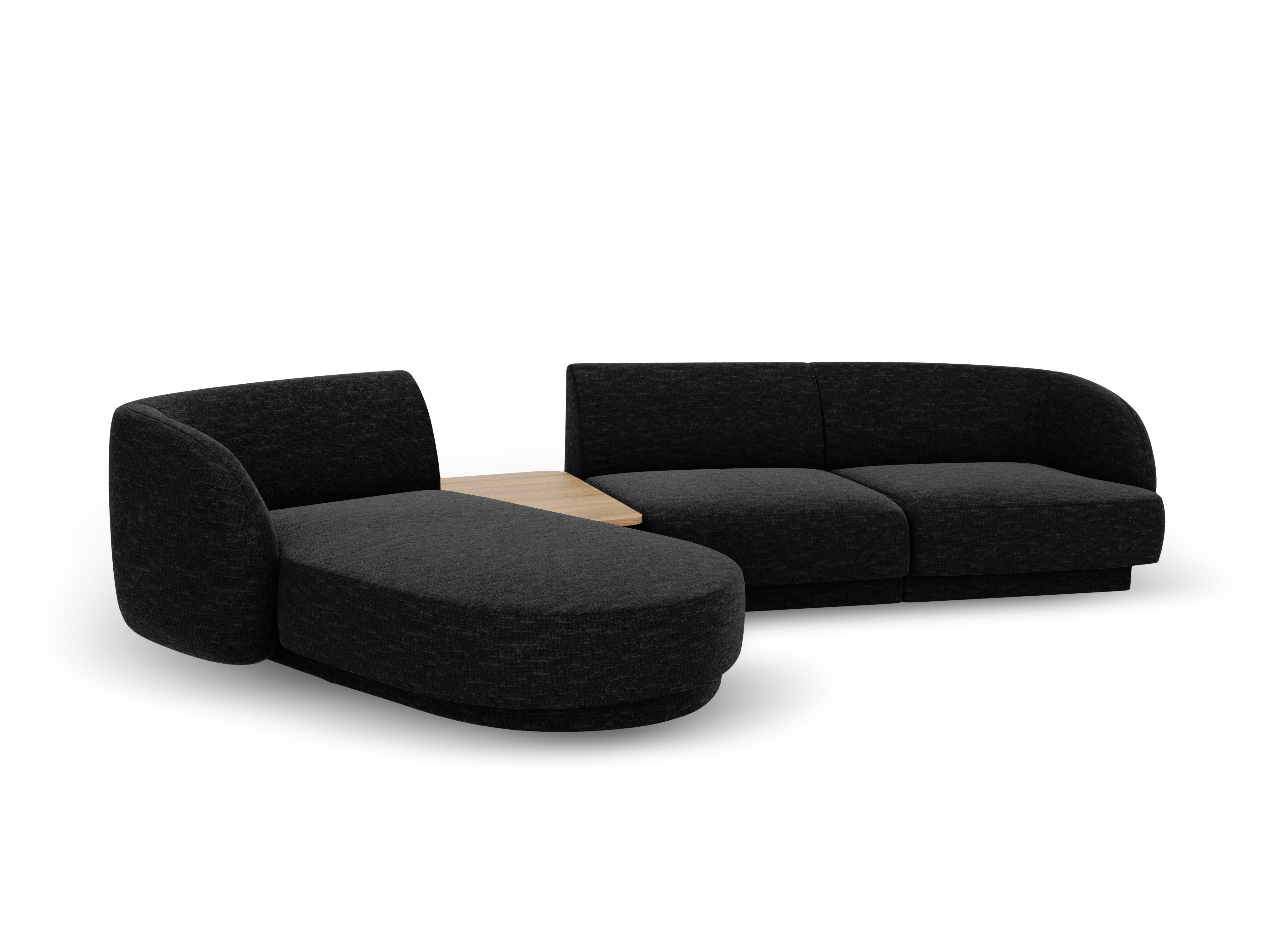 Modular corner sofa with table 3-seater left-sided MILEY black chenille