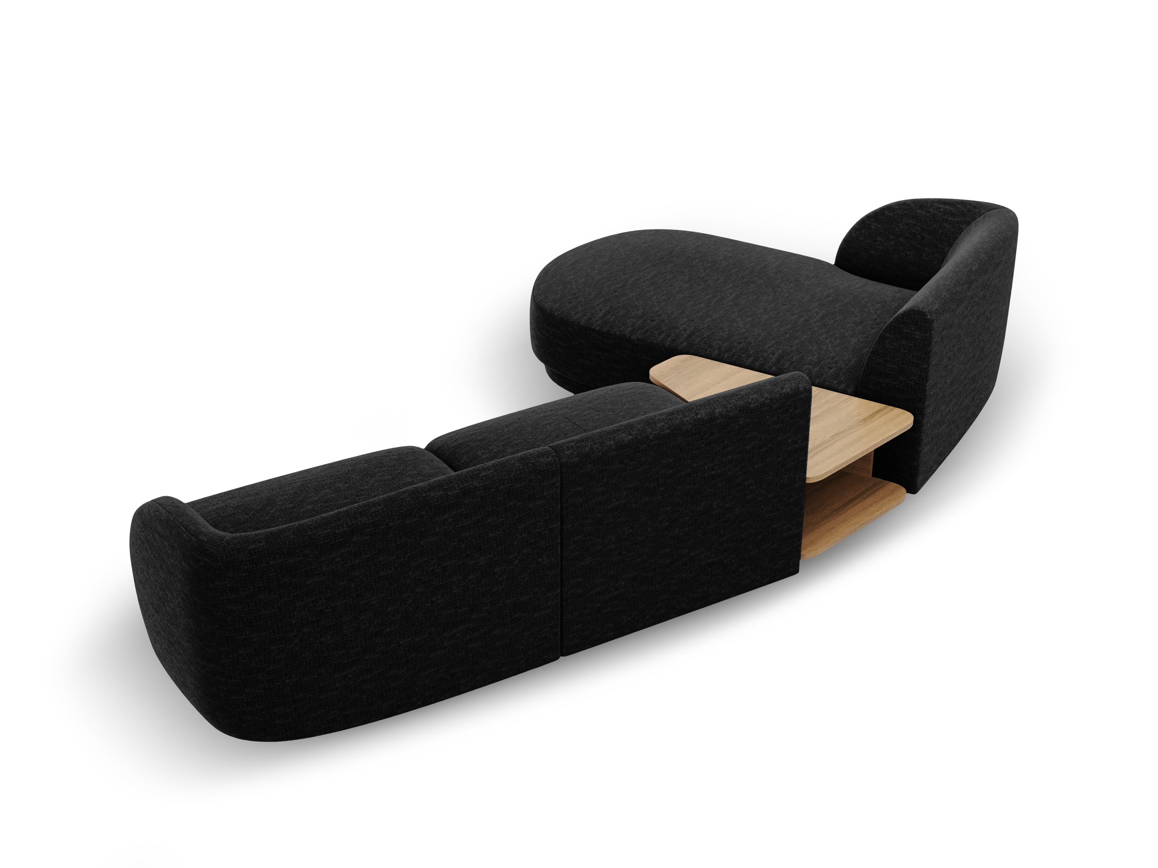 Modular corner sofa with table 3-seater left-sided MILEY black chenille