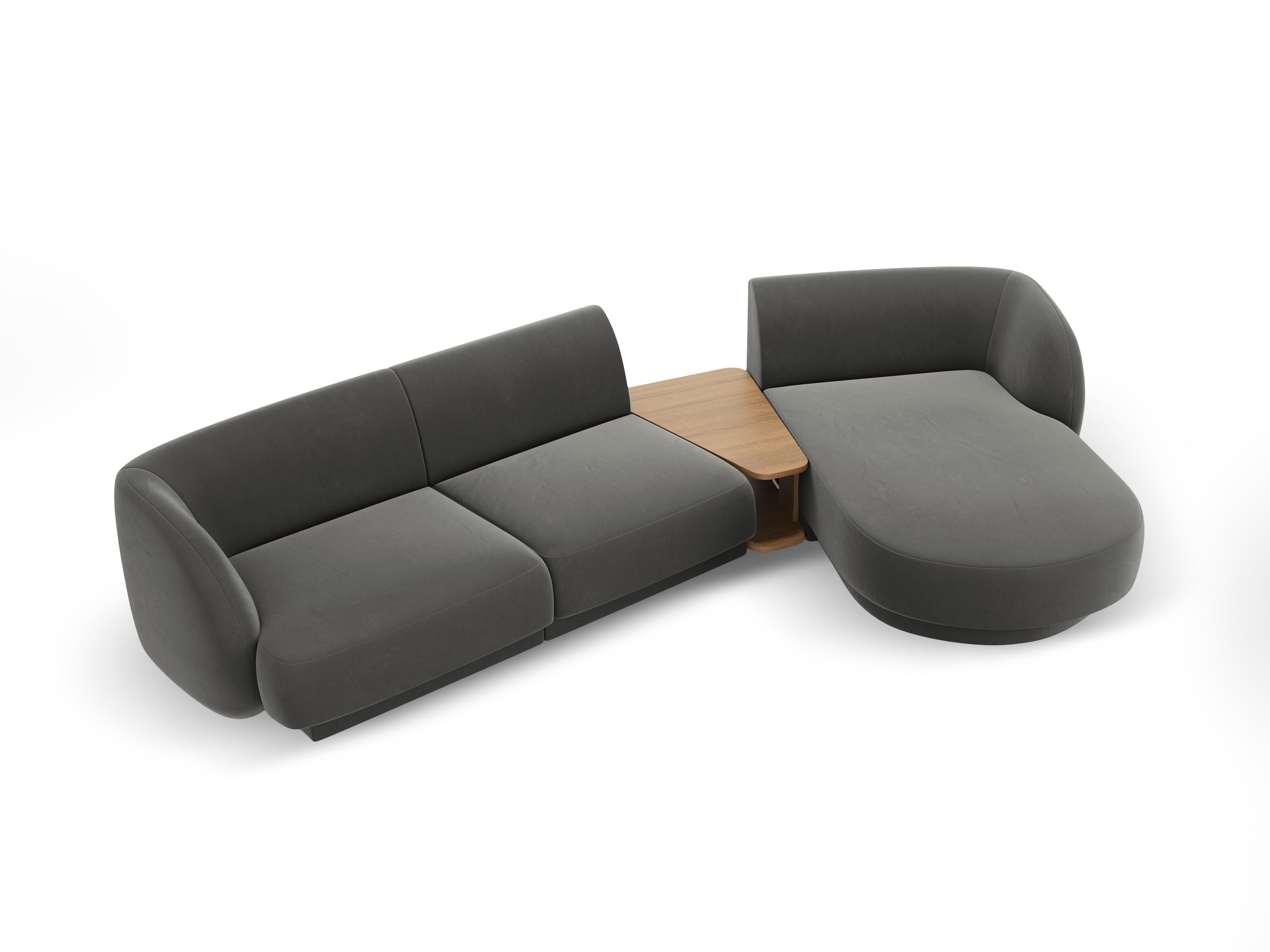 Modulares Ecksofa mit Tisch, 3-Sitzer, rechtsseitig, samtig, MILEY, hellgrau