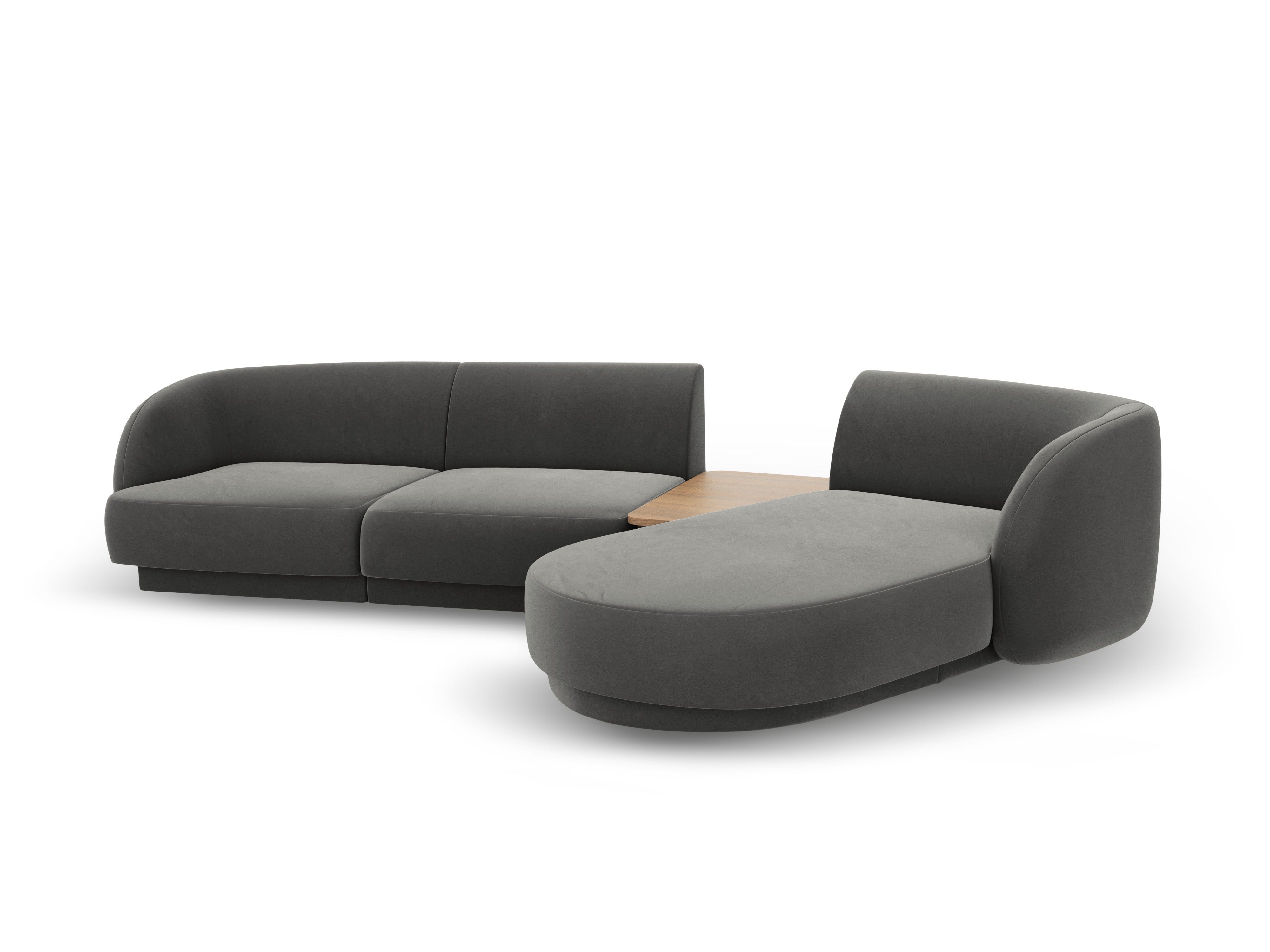 Modulares Ecksofa mit Tisch, 3-Sitzer, rechtsseitig, samtig, MILEY, hellgrau