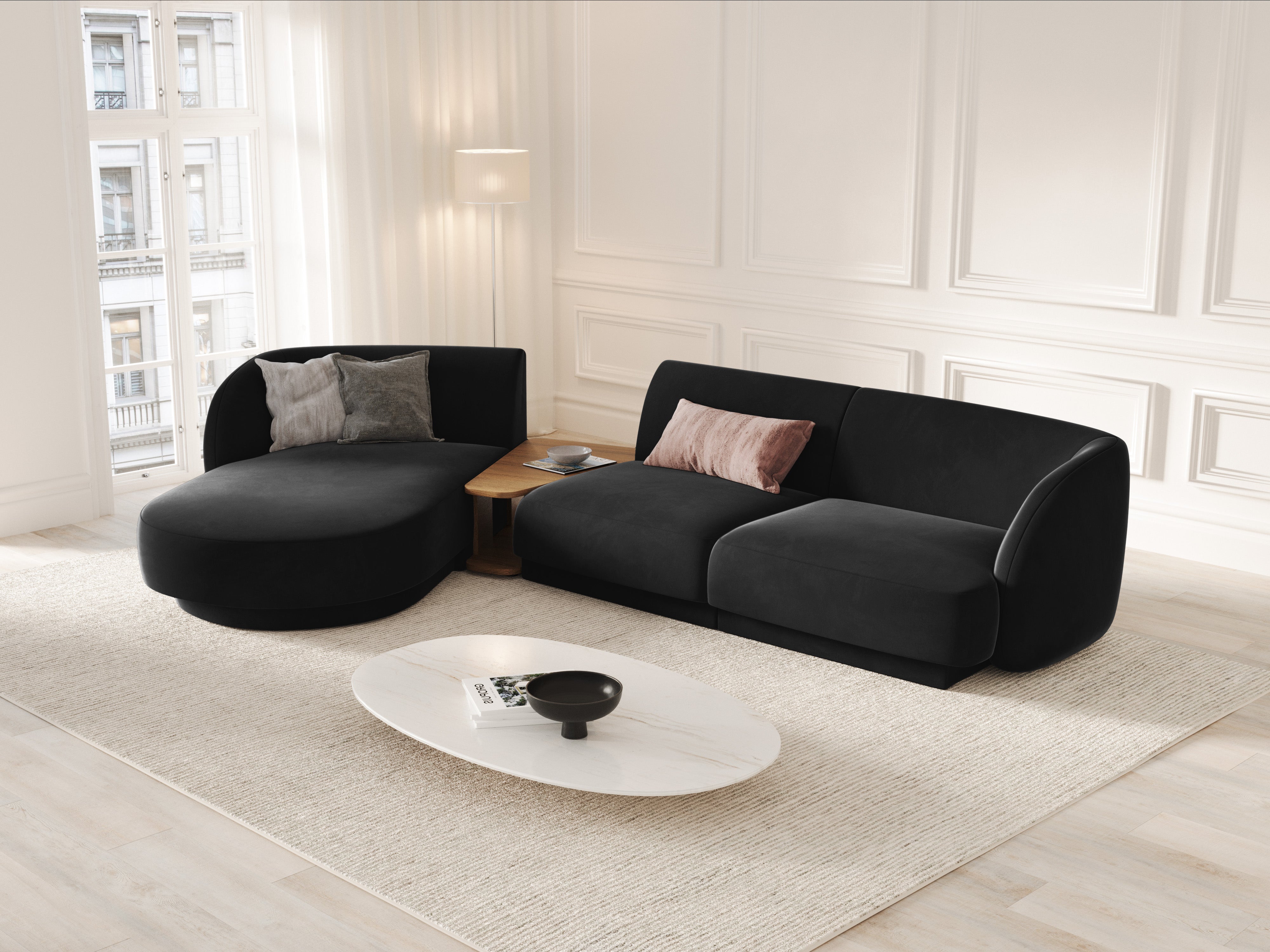 Modular corner sofa with table 3-seater left-sided MILEY black