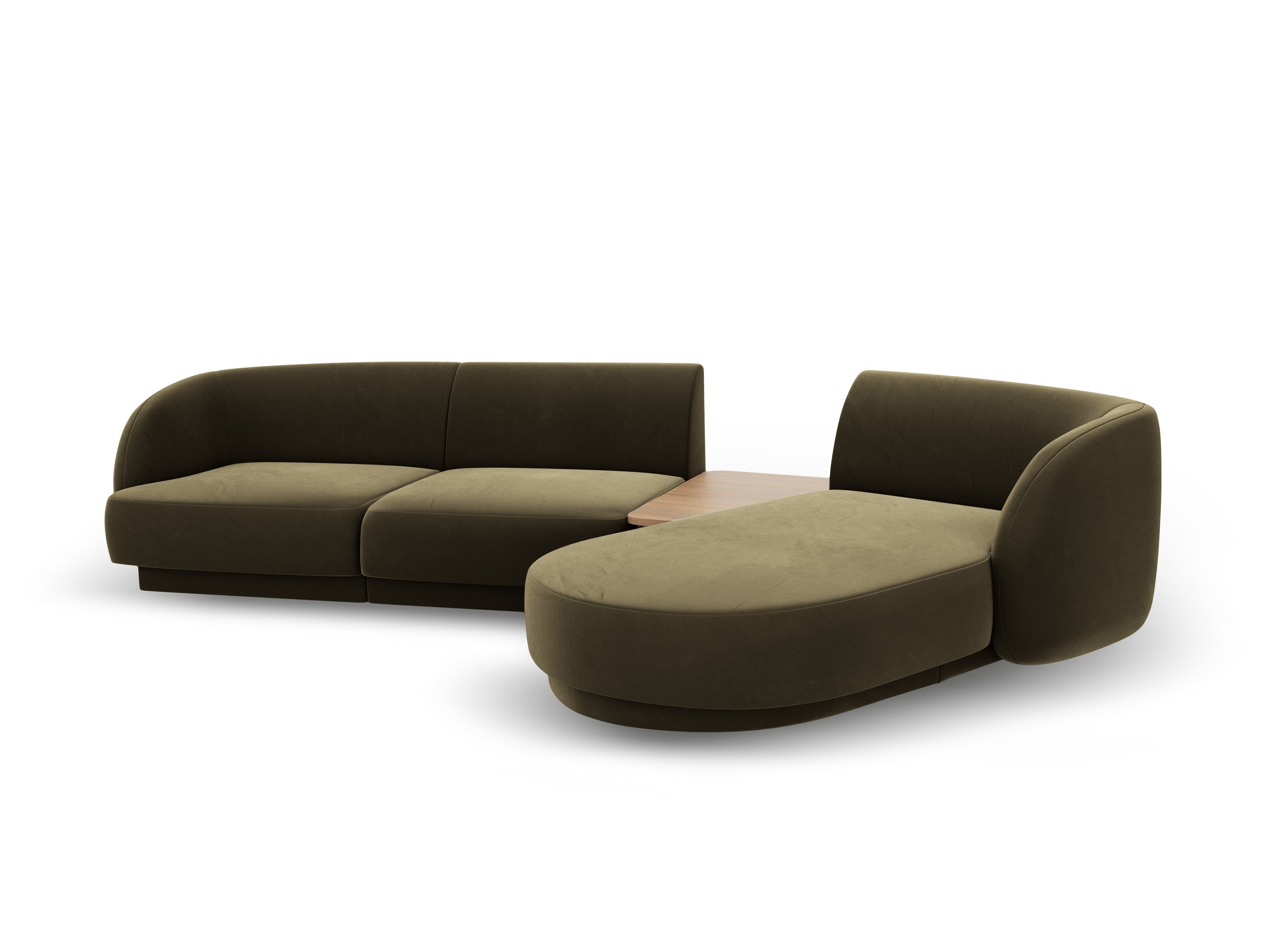Modulares Ecksofa mit Tisch, 3-Sitzer, rechtsseitig, samtig, MILEY, grün
