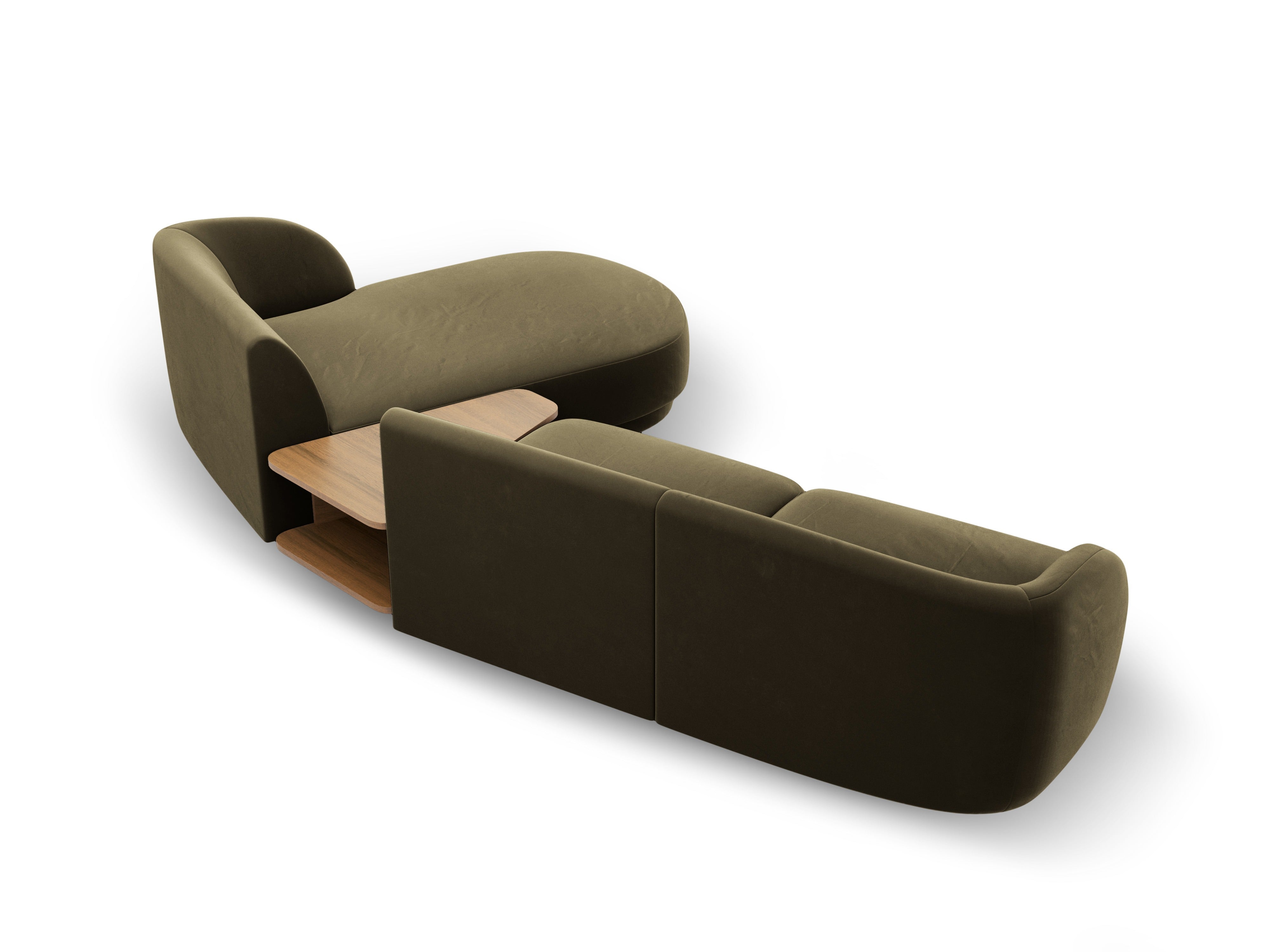 Modulares Ecksofa mit Tisch, 3-Sitzer, rechtsseitig, samtig, MILEY, grün