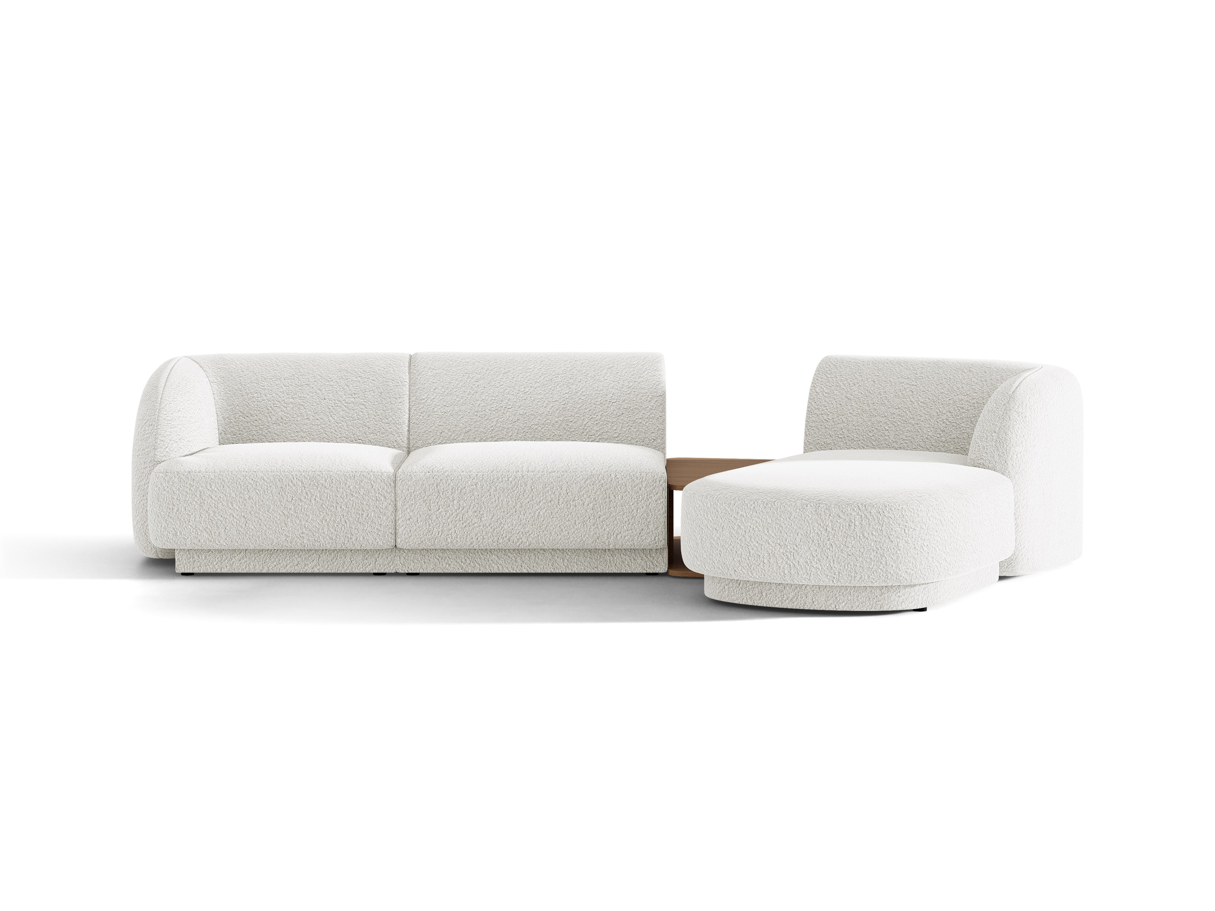 Modulares Ecksofa mit Tisch, 3-Sitzer, rechtsseitig, MILEY, weißes Boucle
