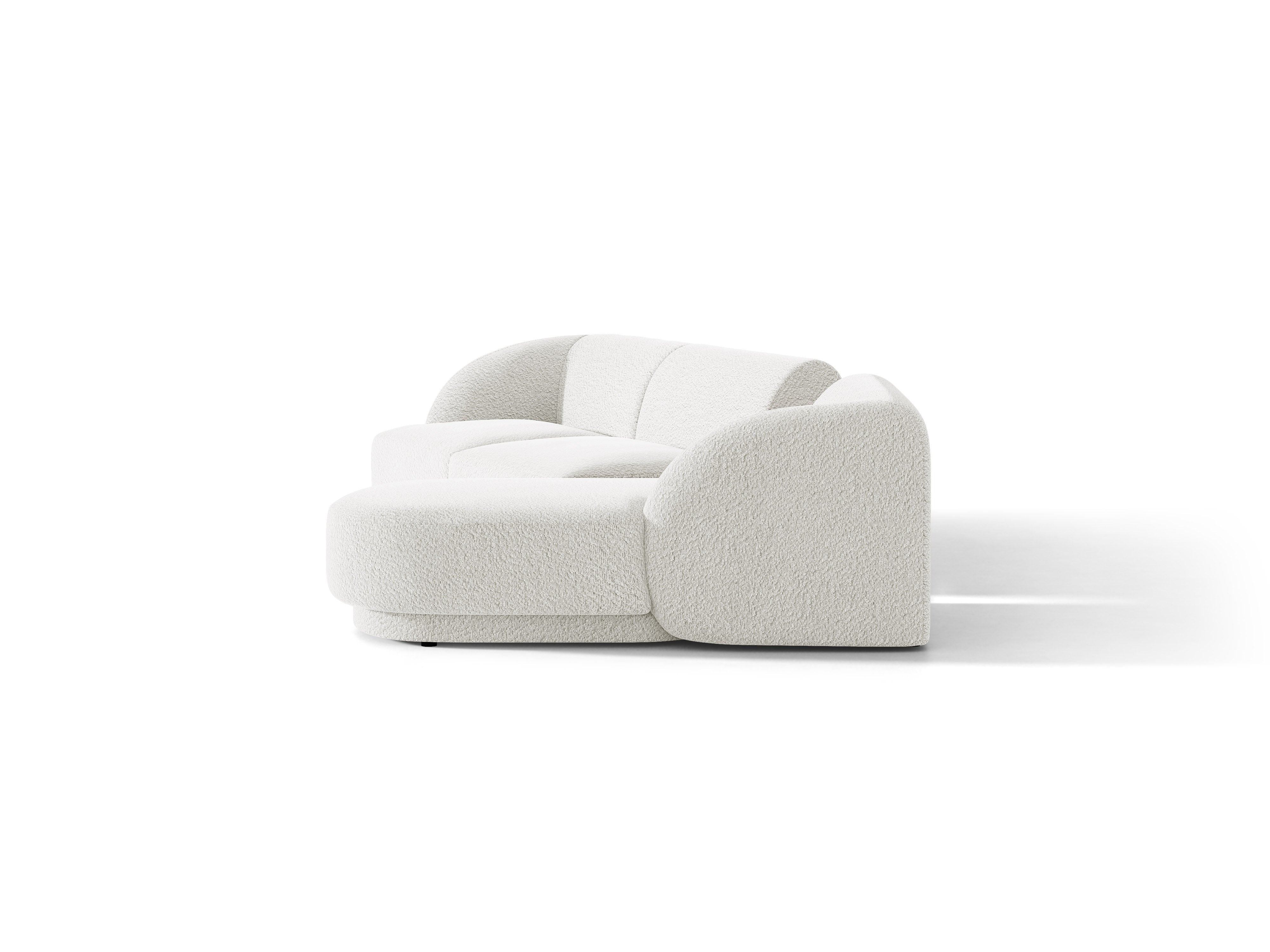 Modulares Ecksofa mit Tisch, 3-Sitzer, rechtsseitig, MILEY, weißes Boucle