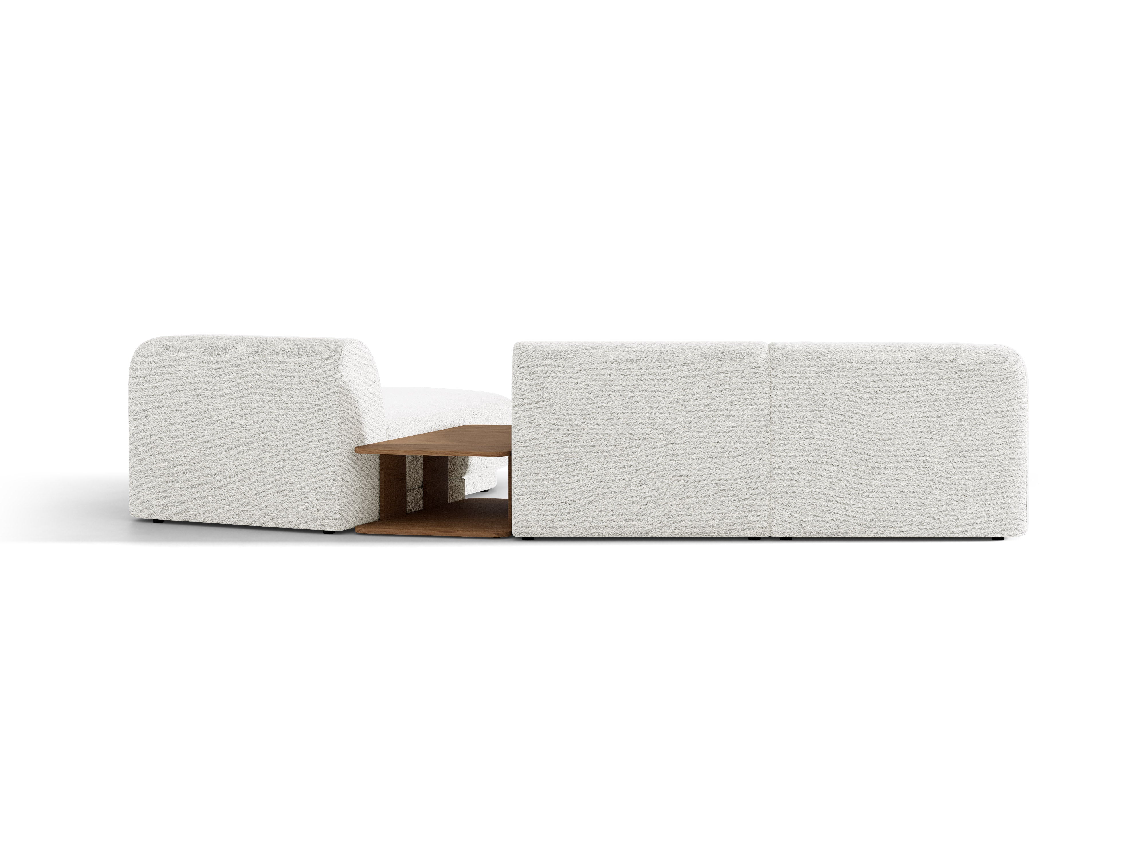 Modulares Ecksofa mit Tisch, 3-Sitzer, rechtsseitig, MILEY, weißes Boucle