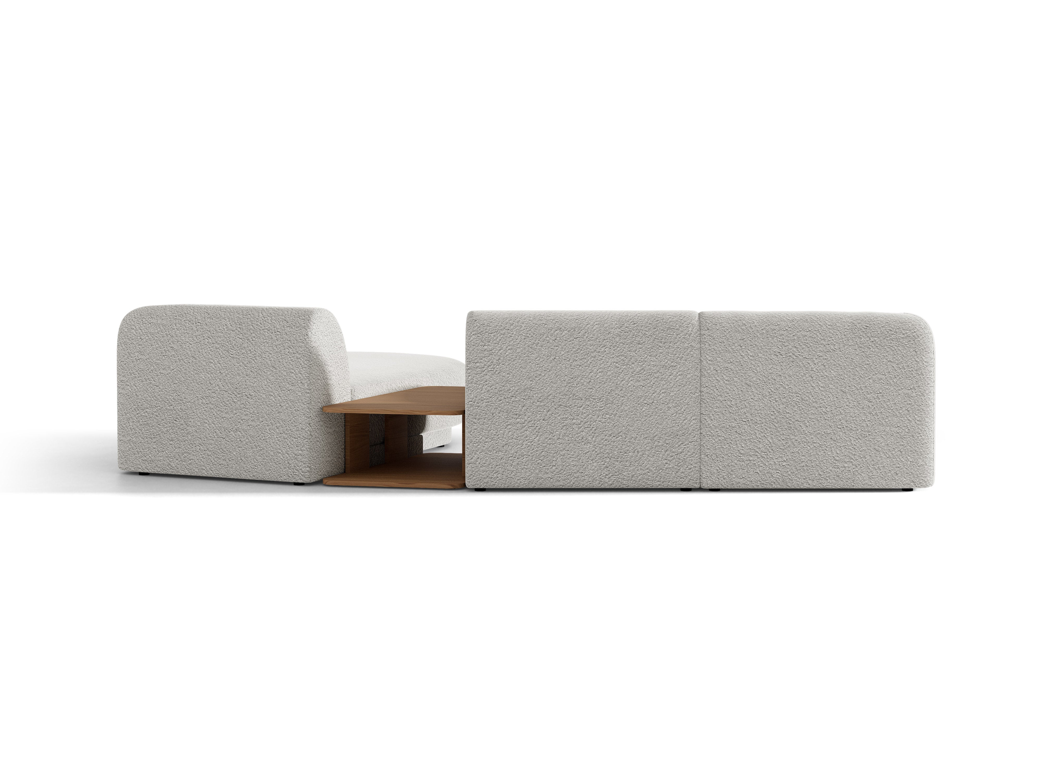 Modulares Ecksofa mit Tisch, 3-Sitzer, rechtsseitig, MILEY, hellgraue Boucle