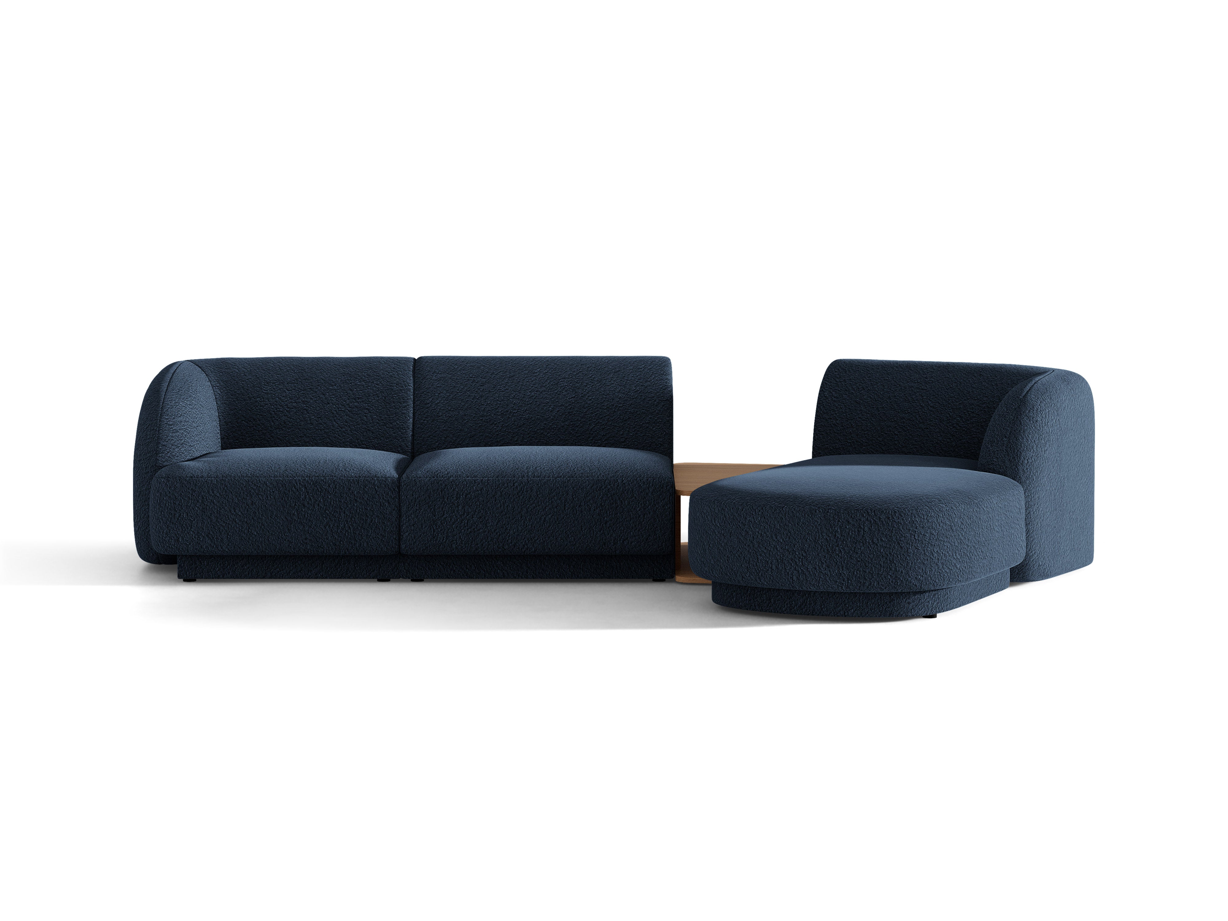 Modulares Ecksofa mit Tisch, 3-Sitzer, rechtsseitig, MILEY, dunkelblaues Boucle