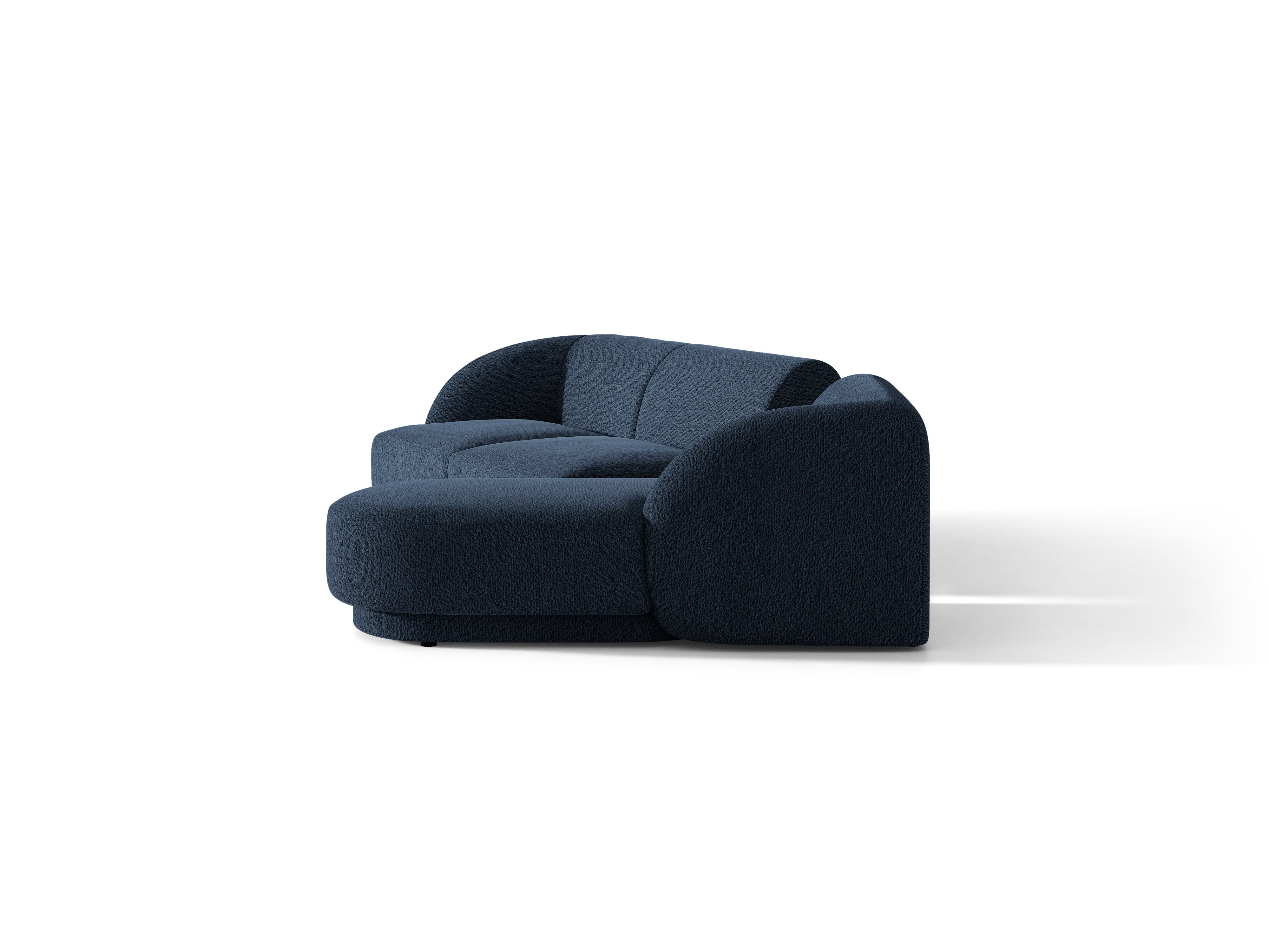 Modulares Ecksofa mit Tisch, 3-Sitzer, rechtsseitig, MILEY, dunkelblaues Boucle