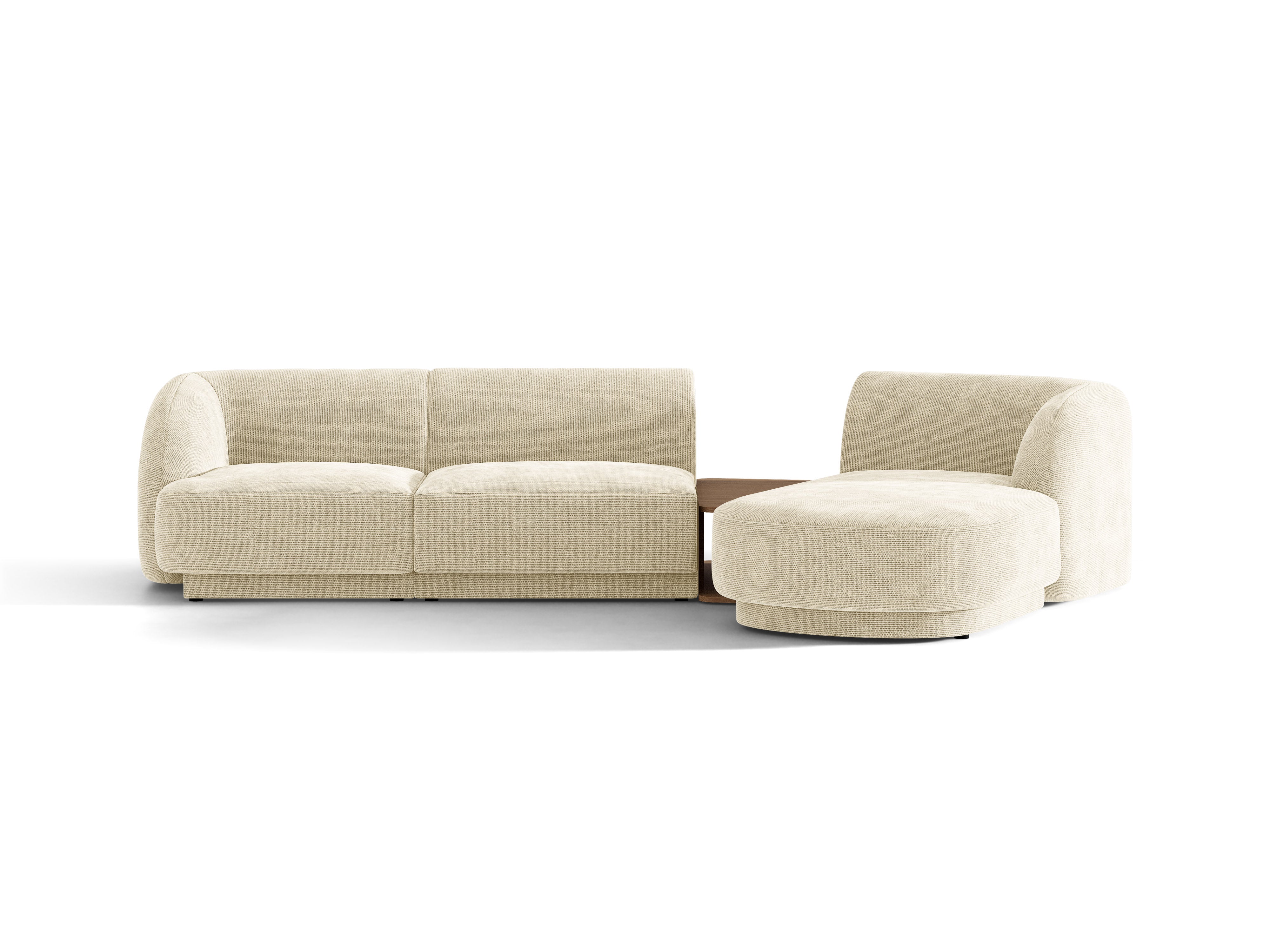 Modulares Ecksofa mit Tisch 3-Sitzer rechts MILEY hellbeige schimmernder Chenille