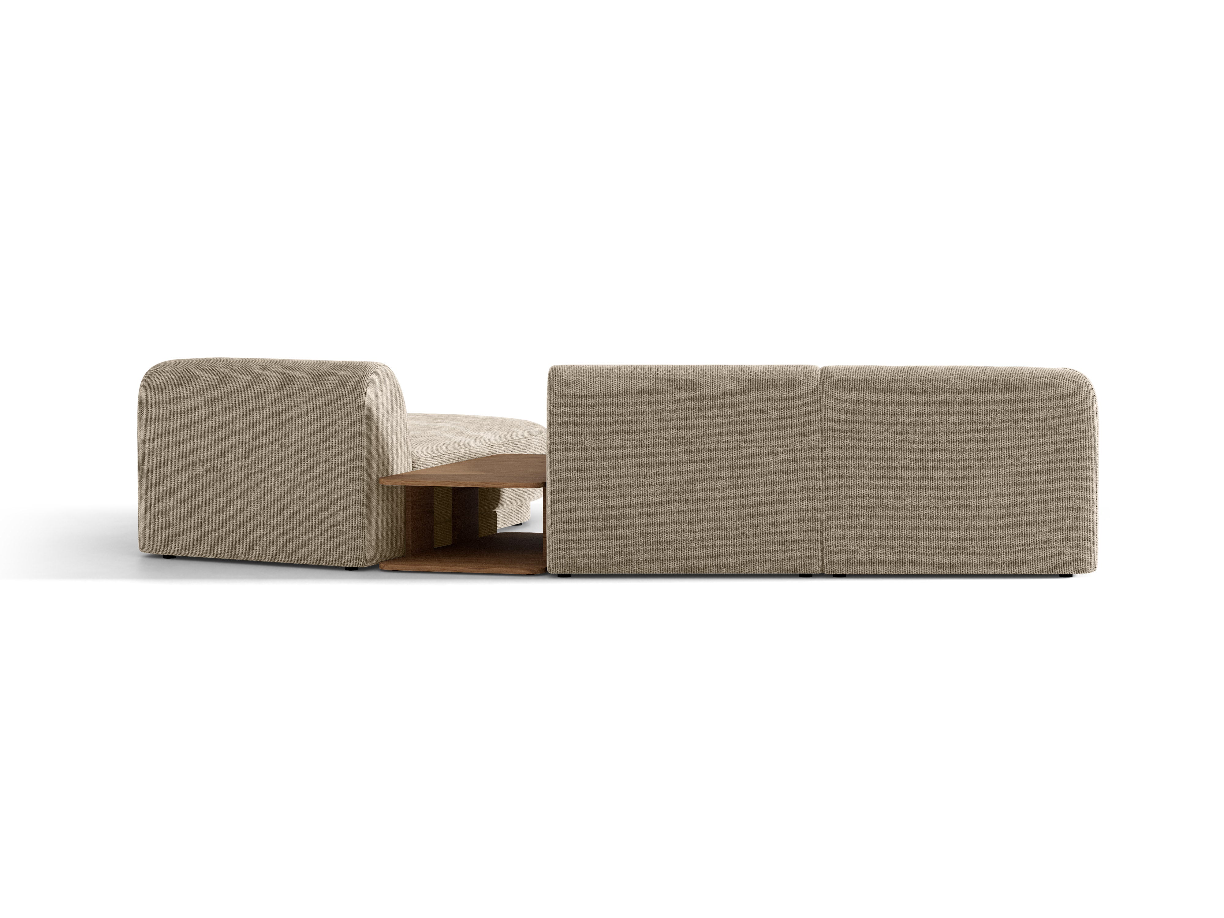 Modulares Ecksofa mit Tisch 3-Sitzer rechts MILEY beige schimmernder Chenille