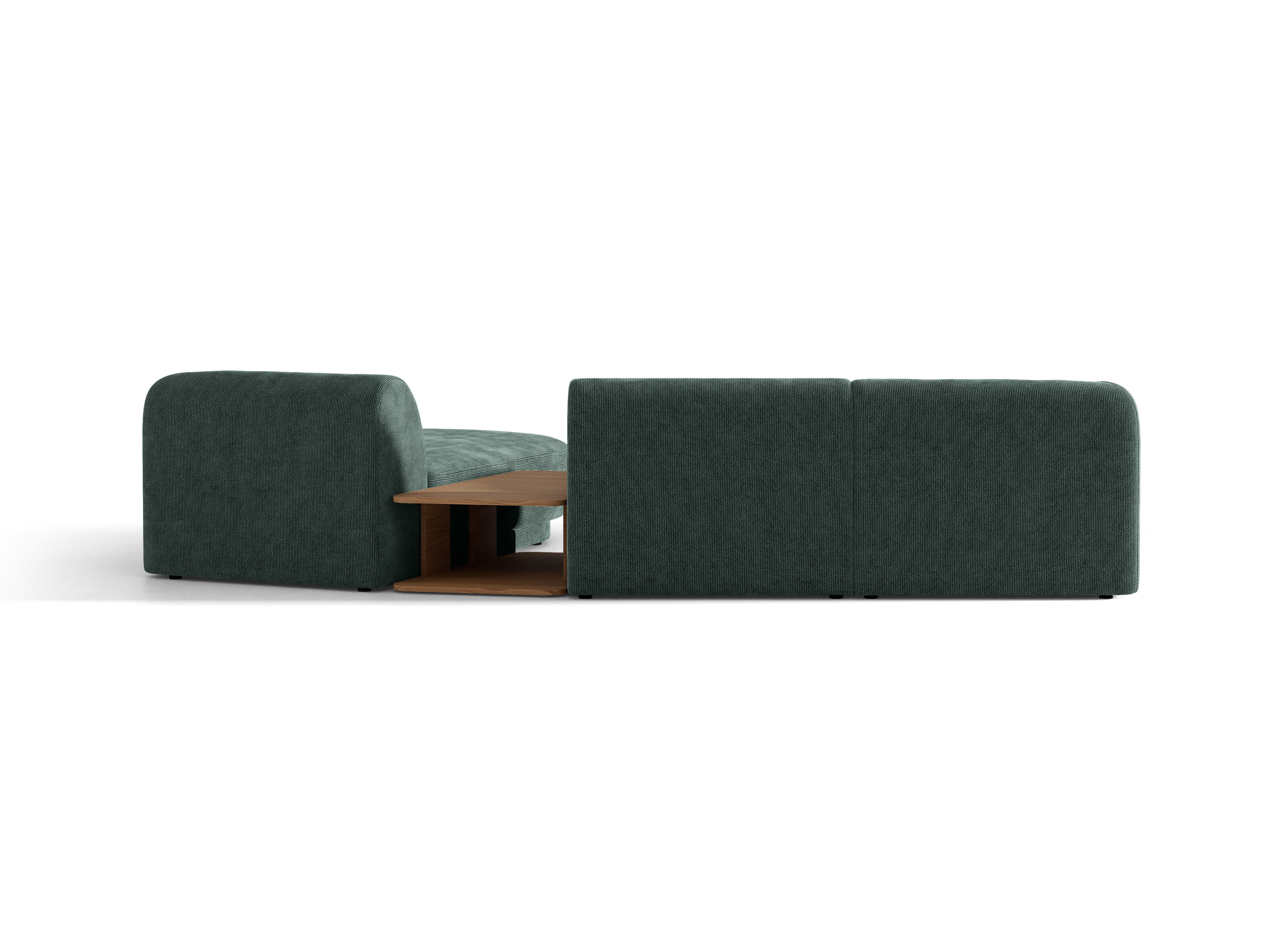 Modulares Ecksofa mit Tisch, 3-Sitzer, rechtsseitig, MILEY, petrol, schimmernder Chenille