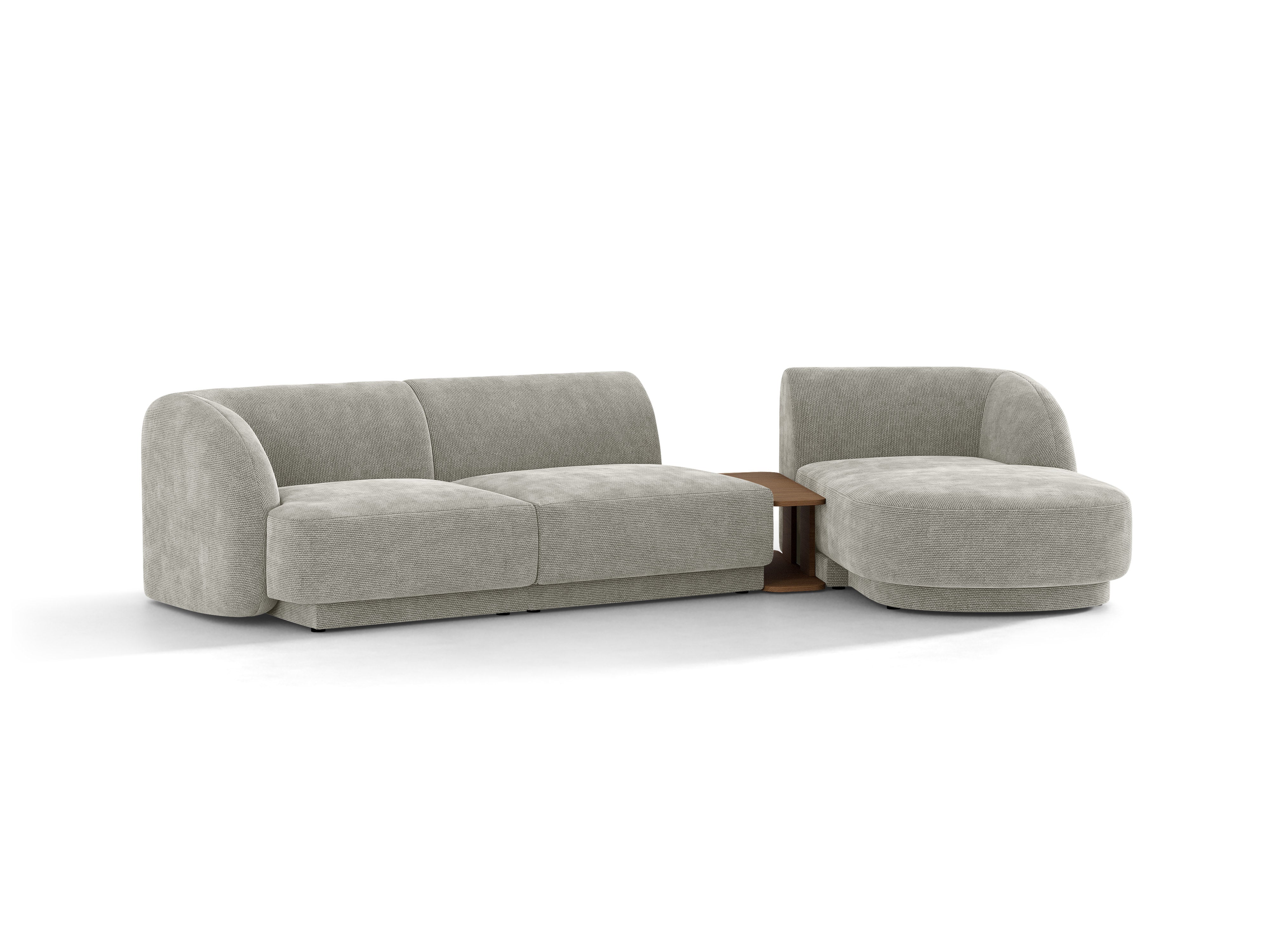 Modulares Ecksofa mit Tisch 3-sitzig rechts MILEY hellgrau schimmernder Chenille