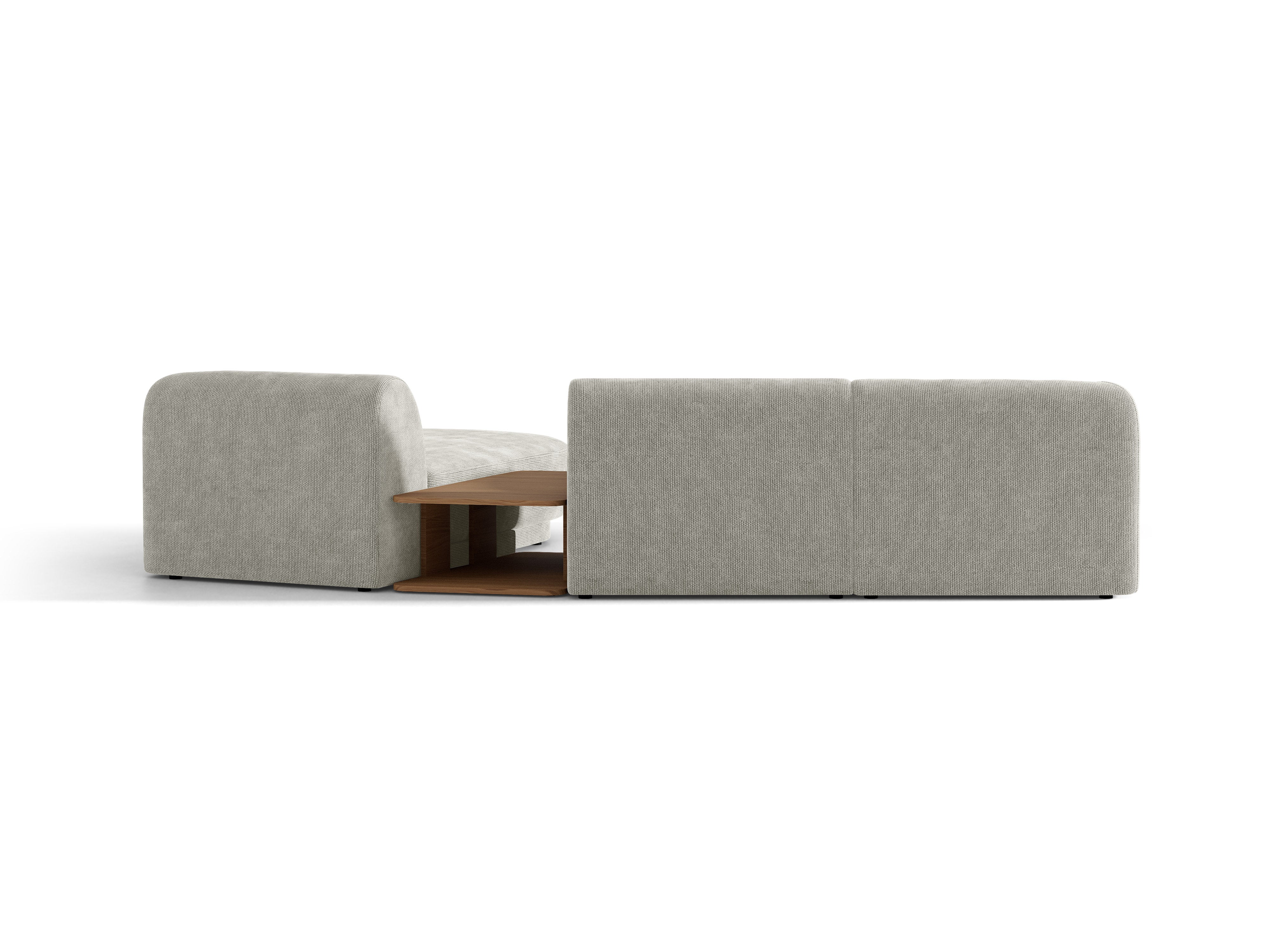 Modulares Ecksofa mit Tisch 3-sitzig rechts MILEY hellgrau schimmernder Chenille
