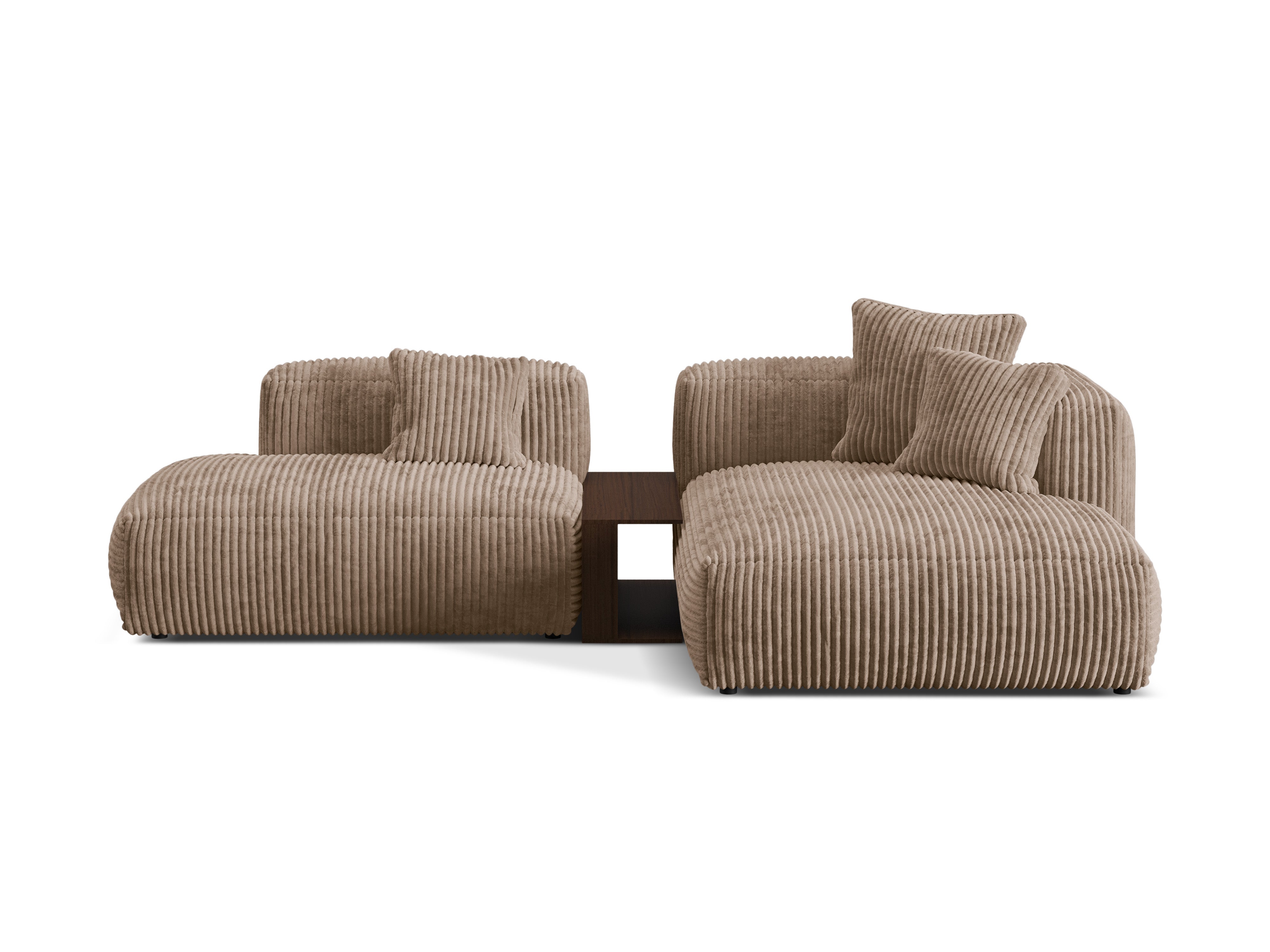 Rechts -Ecke mit einem Martin -Tisch dunkler Beige Corduroy